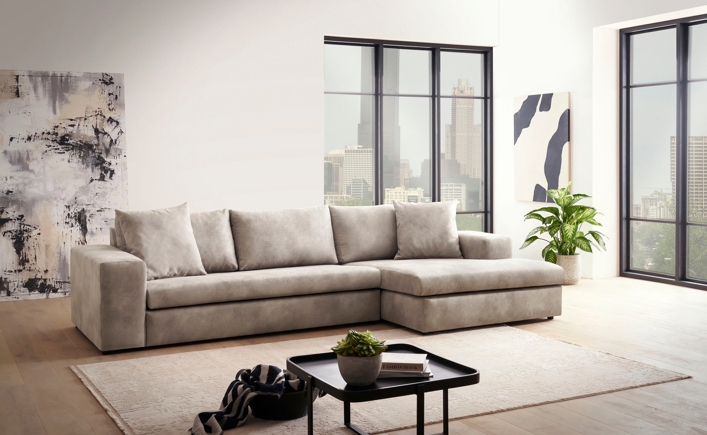 andas Ecksofa »SLEETLAND XXL in Samtvelours oder Vintage-Leder-Optik, L-Form,«, besonders groß und bequem