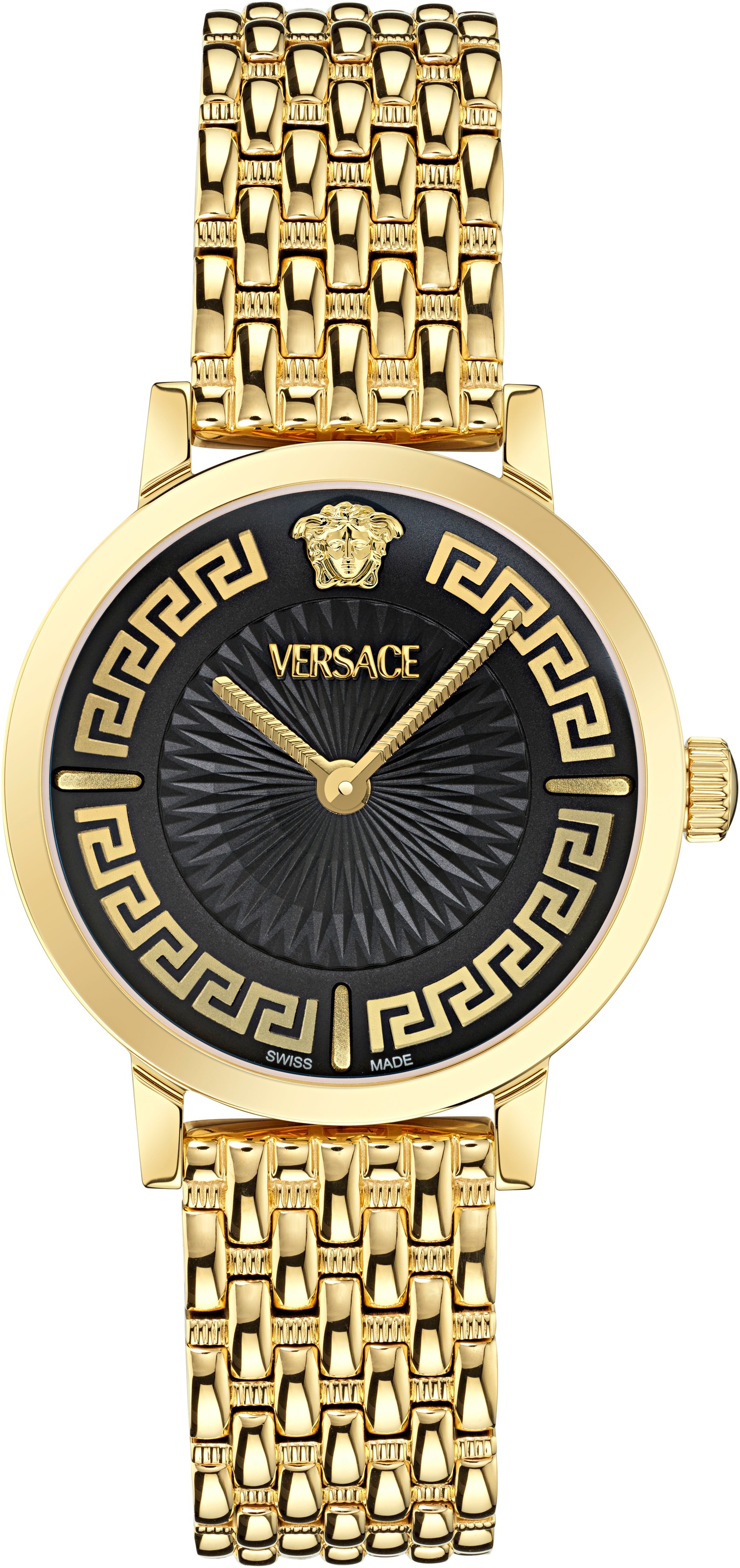 Versace Quarzuhr »Greca Fortuna« Armbanduhr, Damenuhr, Swiss Made, Edelstahlarmband, Analog