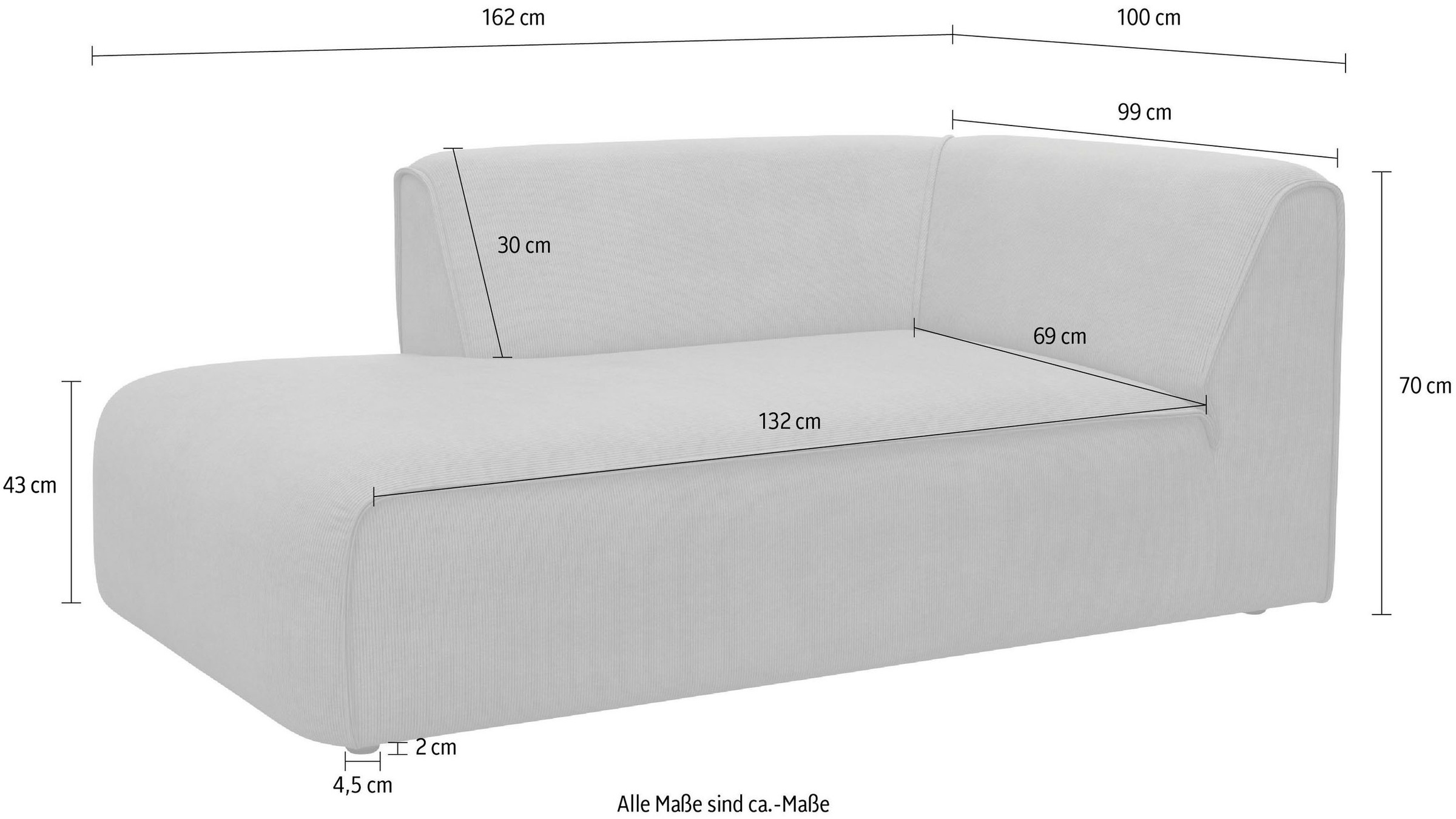 RAUM.ID Ottomane »Merid Chaiselongue, Maße B/T/H: 100/162/70 cm«, als Modul oder separat verwendbar, für individuelle Zusammenstellung