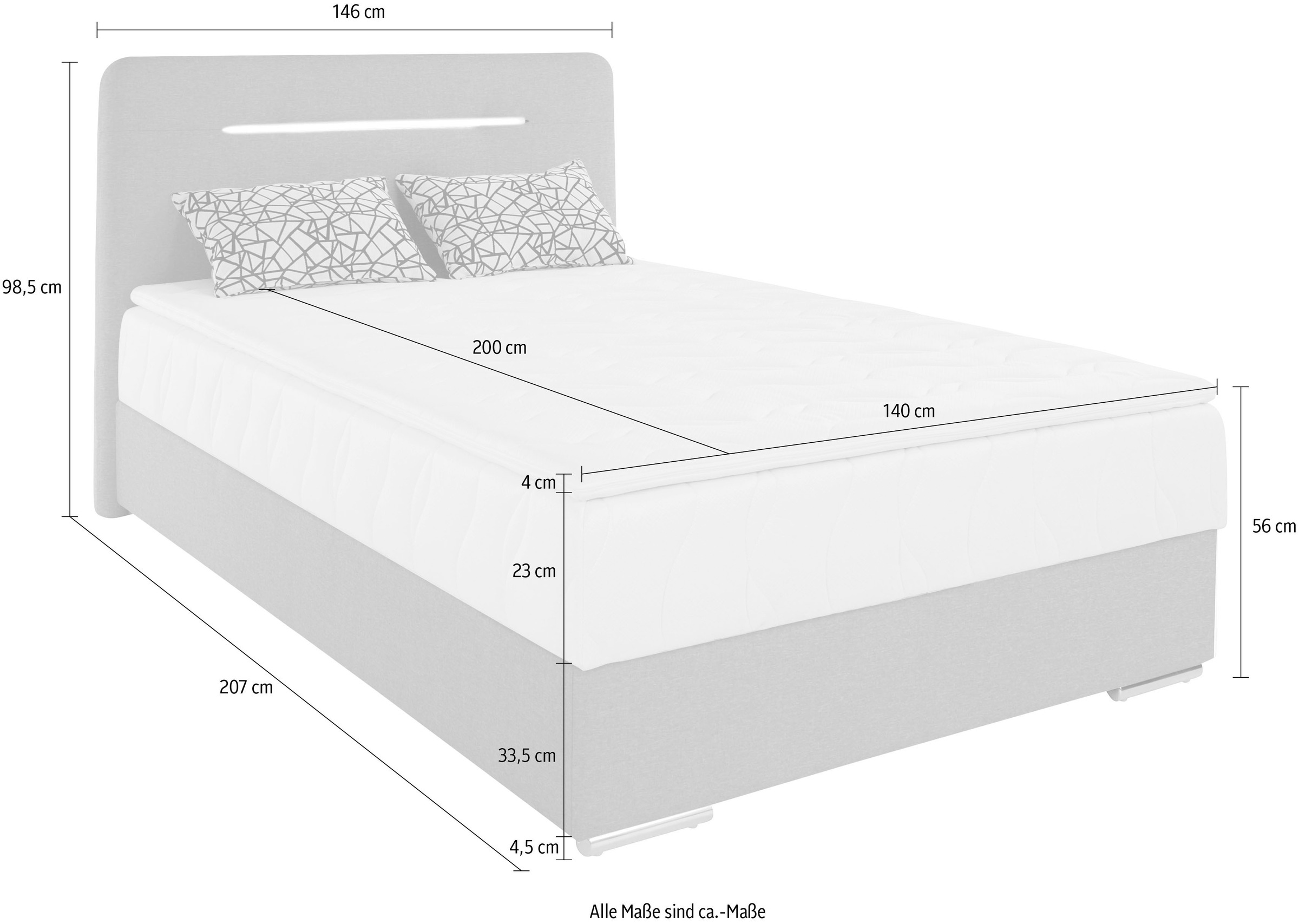 COTTA Boxbett »Lighstar«, inklusive LED-Beleuchtung, Topper, Bettkasten und Zierkissen