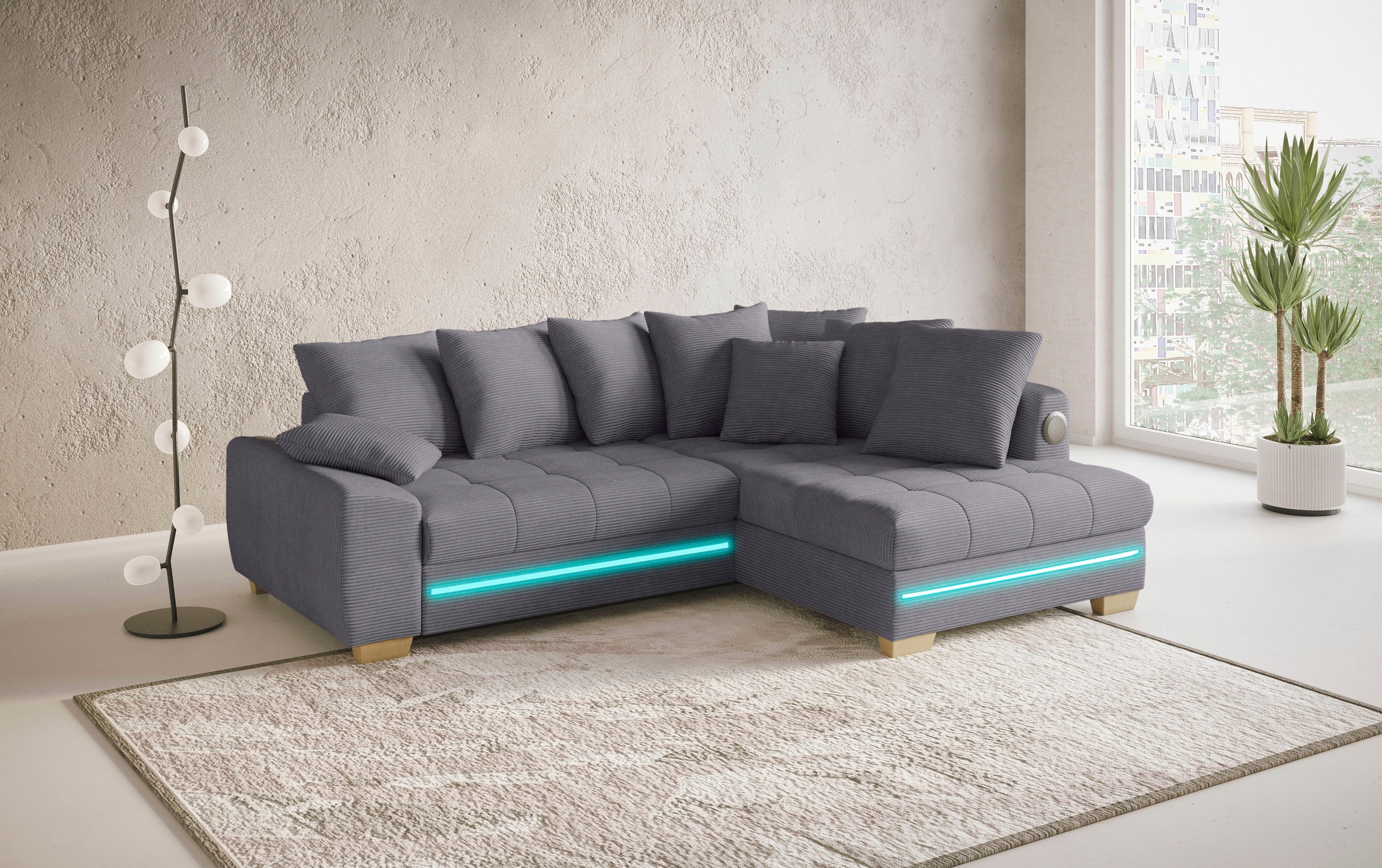 Mr. Couch Ecksofa »Nikita II, L-Form«, RGB-LED, Bluetooth-Soundsystem, wahlweise mit Bett, Bettkasten