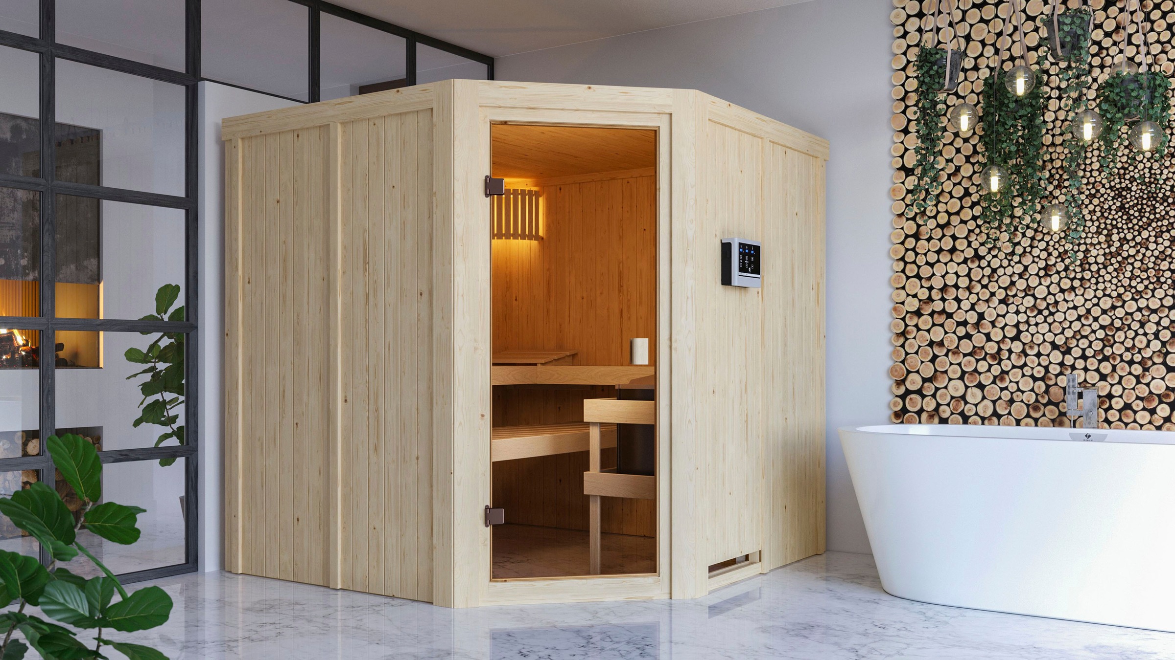 Karibu Sauna »Kotka« mit Ofen 9 kW ext. Strg. günstig online kaufen