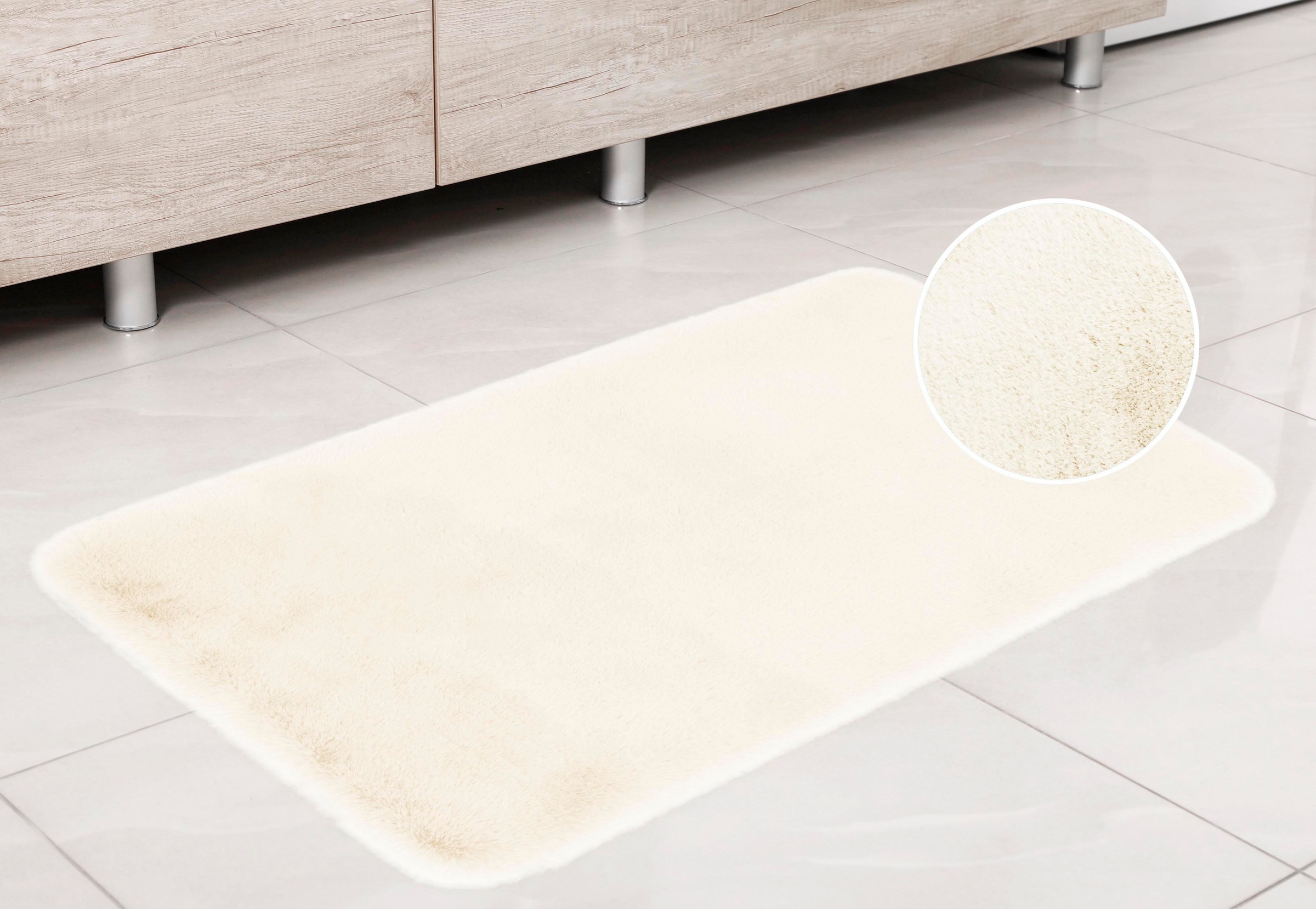 my home Badematte »Rabbit Badematten, Badvorleger, Badezimmer Teppich«, rutschhemmend beschichtet, strapazierfähig-fußbodenheizungsgeeignet-schnell trocknend, Kaninchenfell-Haptik, Badteppich, rechteckig, rund & als 3-tlg. Set