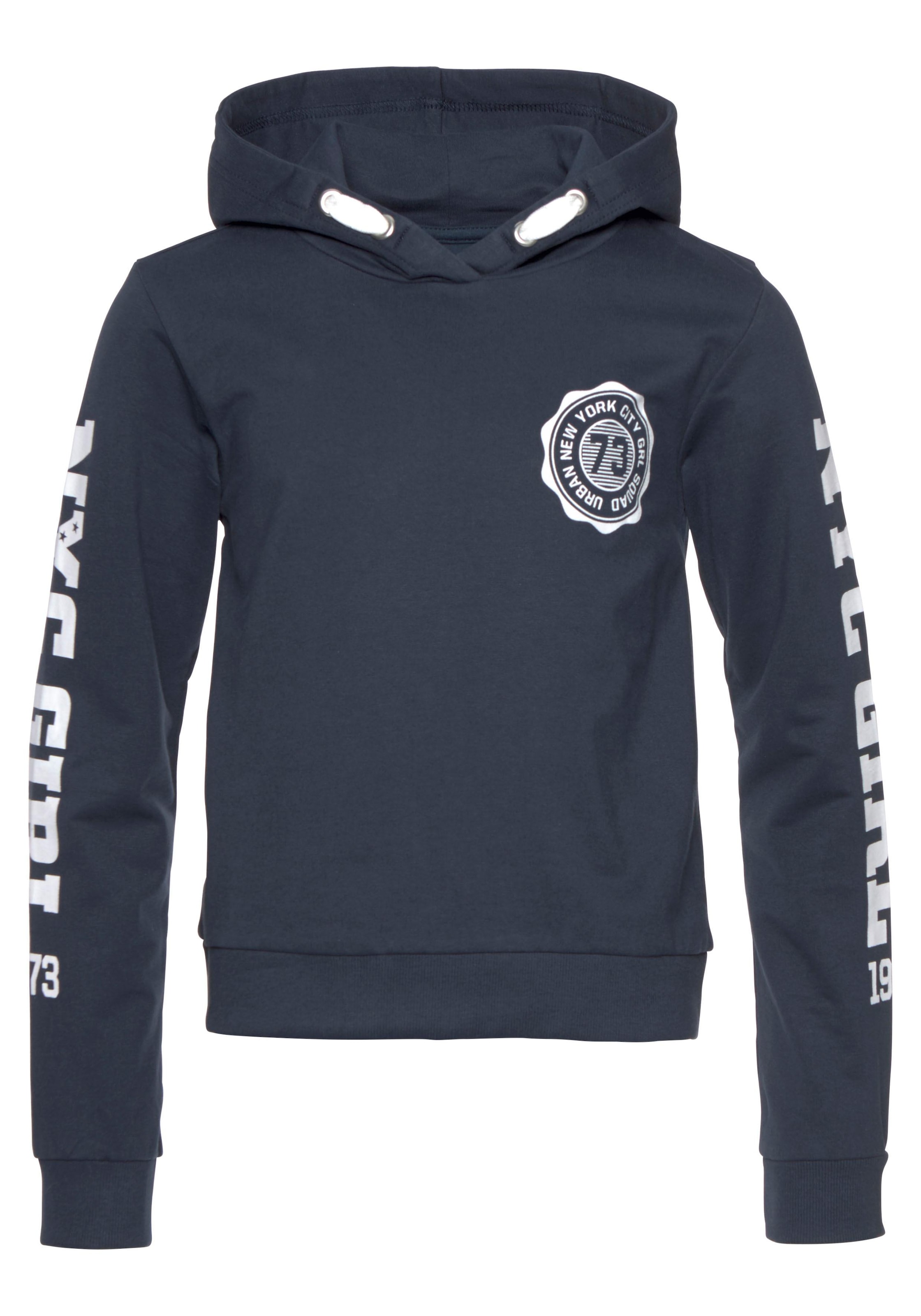 KIDSWORLD Kapuzensweatshirt »Shirt mit Ärmelprint« Langarm,  mit stylischem Print,  mit Kapuze,  aus Baumwolle