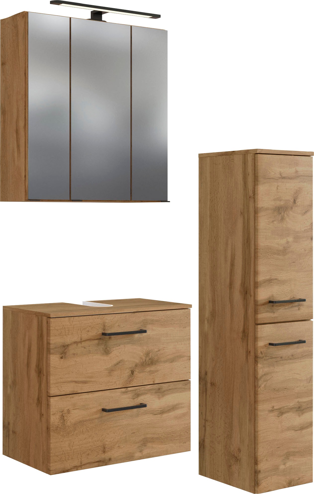 welltime Badmöbel-Set »Chicago«, (3 St., Spiegelschrank, Unterbeckenschrank günstig online kaufen