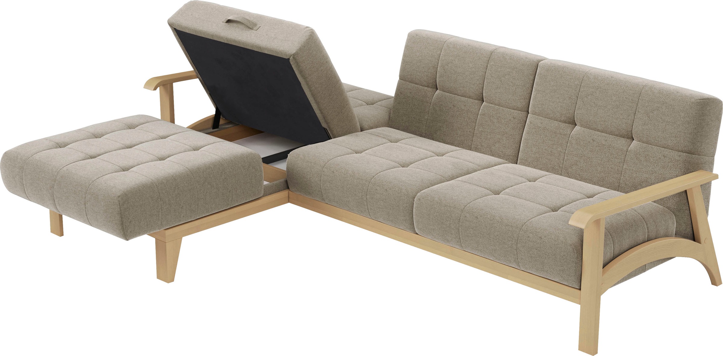 sit&more Ecksofa »Billund L-Form«, Armlehnen aus Buchenholz in natur, verschiedene Bezüge und Farben