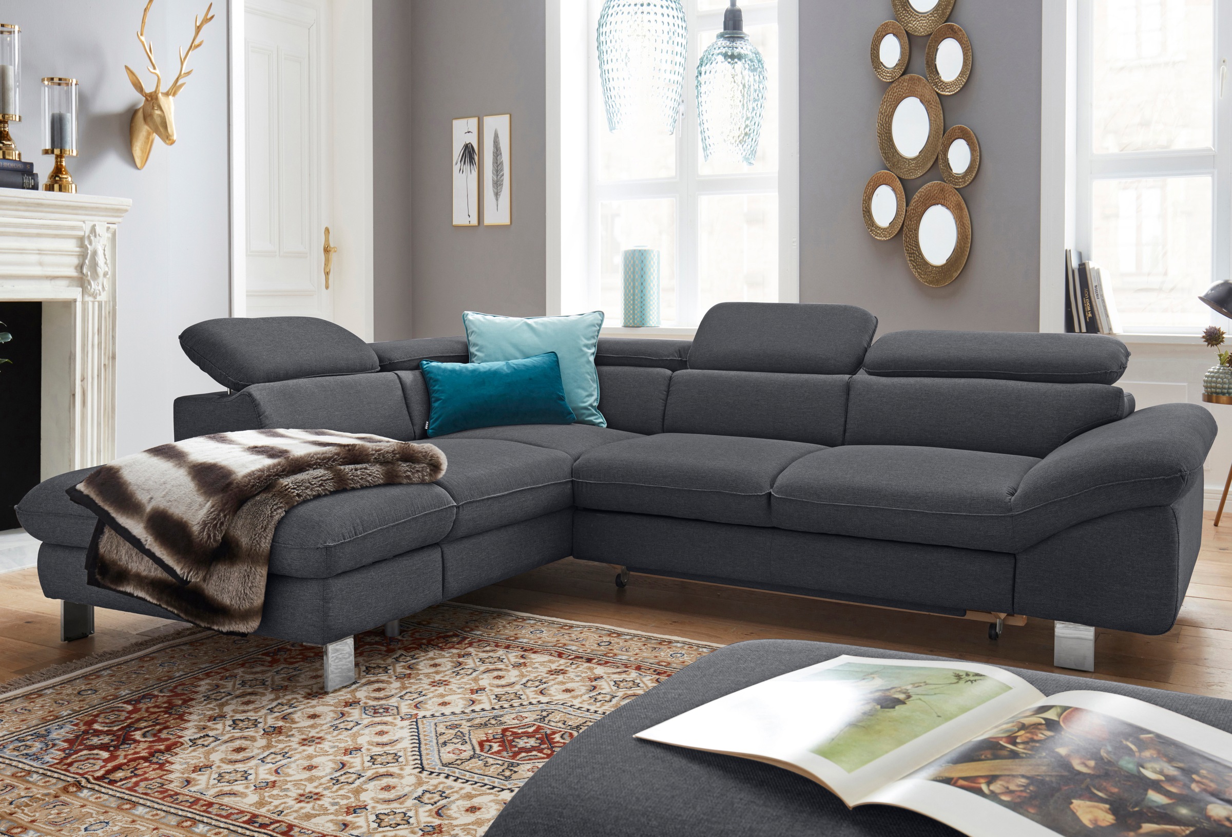 COTTA Polstergarnitur »Driver L-Form«, (Set, 2 tlg.), Set bestehend aus: Ecksofa mit Kopfteilverstellung & Hocker