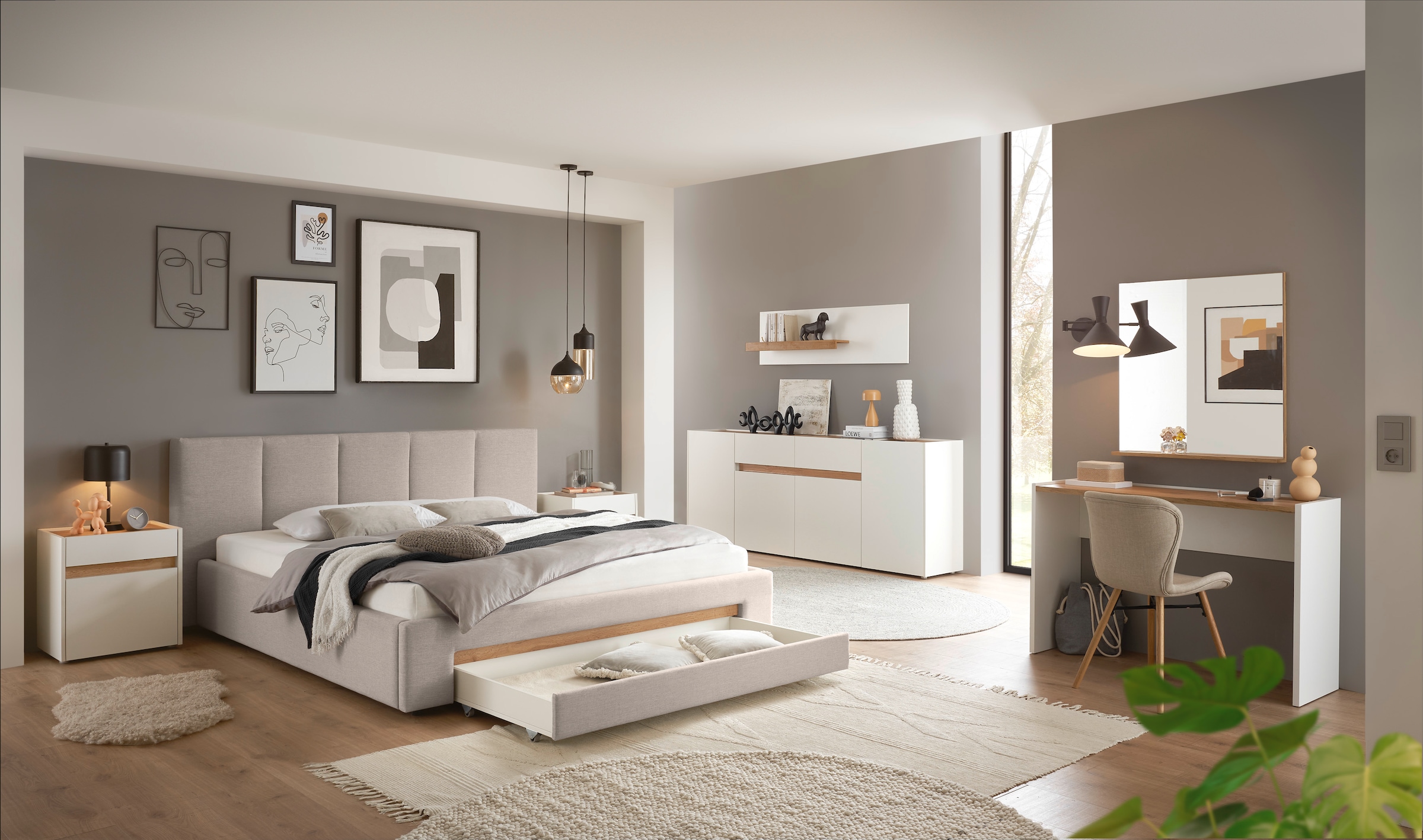 INOSIGN Polsterbett »CiTY/GiRON, Bettgestell mit Bettkasten, gepolstertes Stauraumbett«, mit Hundebett oder Stauraumschublade, Bezug Cord-oder Leinenoptik
