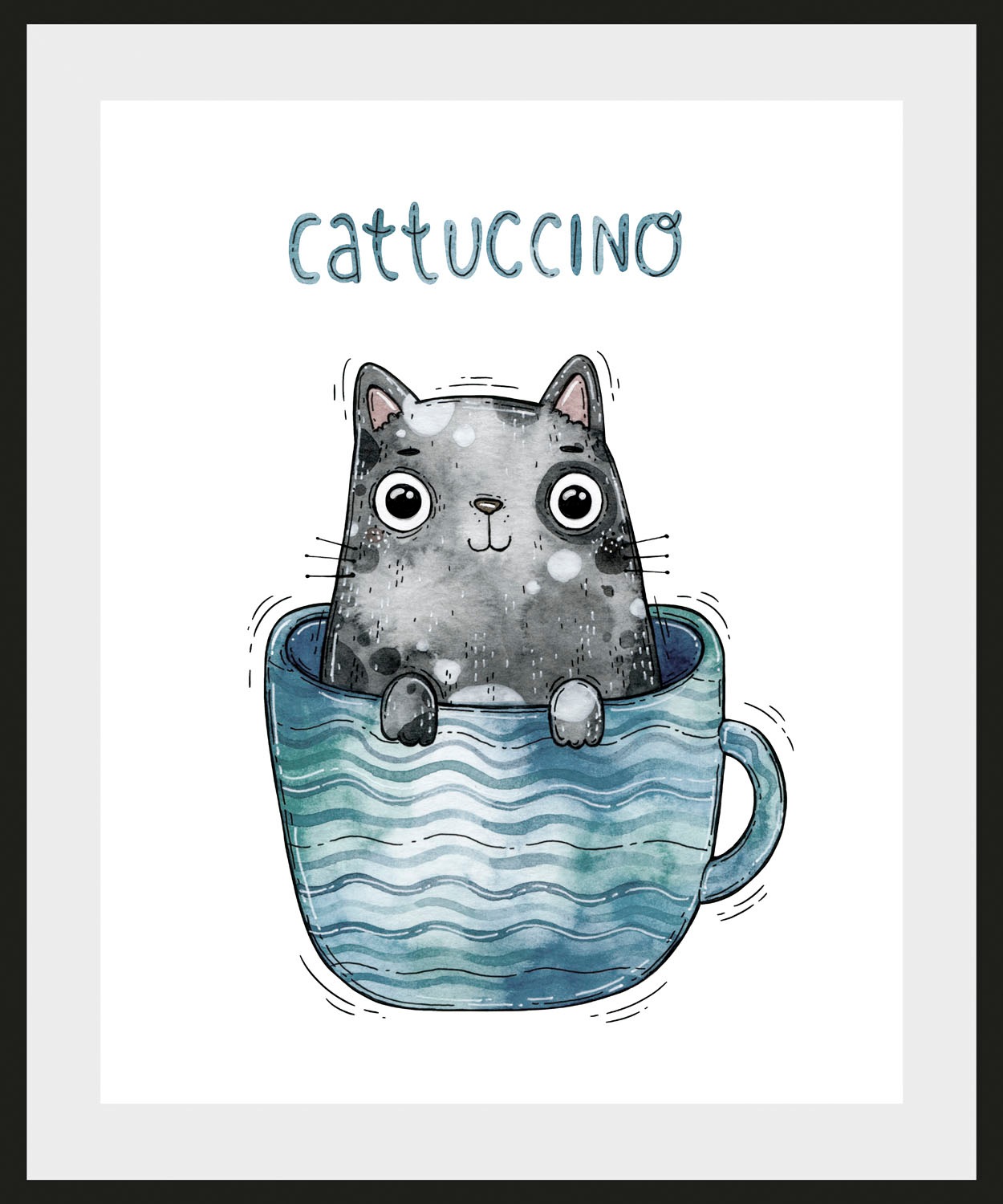 queence Bild »Cattucino«, Katze-Humor-Schriftzug-Kaffee-Kaffee Bilder, (1 St.), HD Premium Poster-Druck inkl. Holzrahmen