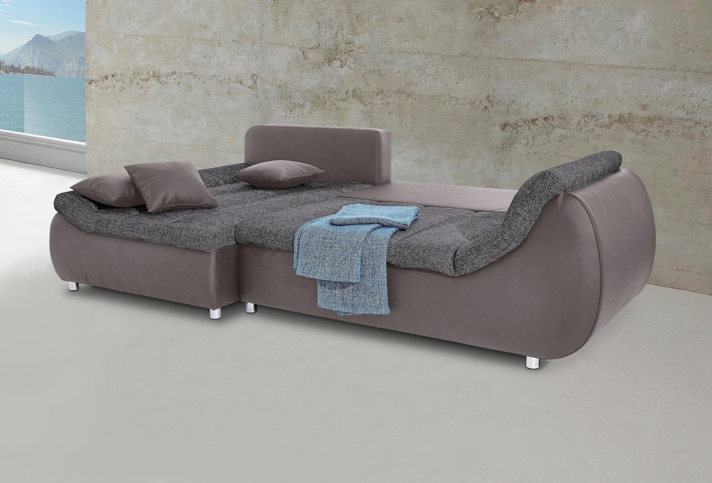 INOSIGN Ecksofa »Imola elegant und bequem, aktuelle Steppung im Sitz, L-Form«, wahlweise mit Bettfunktion