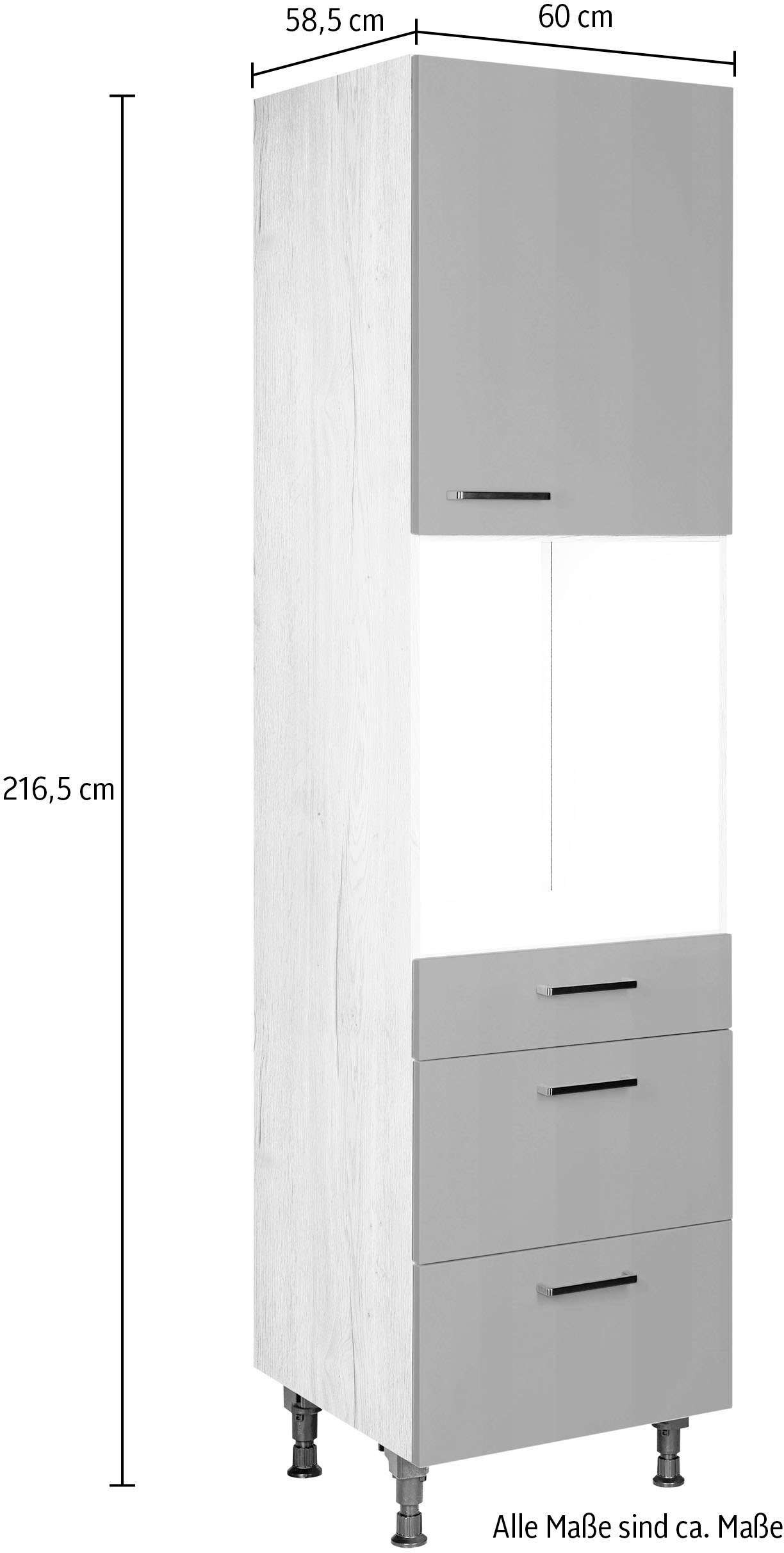 nobilia® Backofenumbauschrank »"Easytouch", Ausrichtung wählbar, mit Schublade und zwei Auszügen und«, einer Tür, vormontiert, Breite/Höhe: 60/216,6 cm
