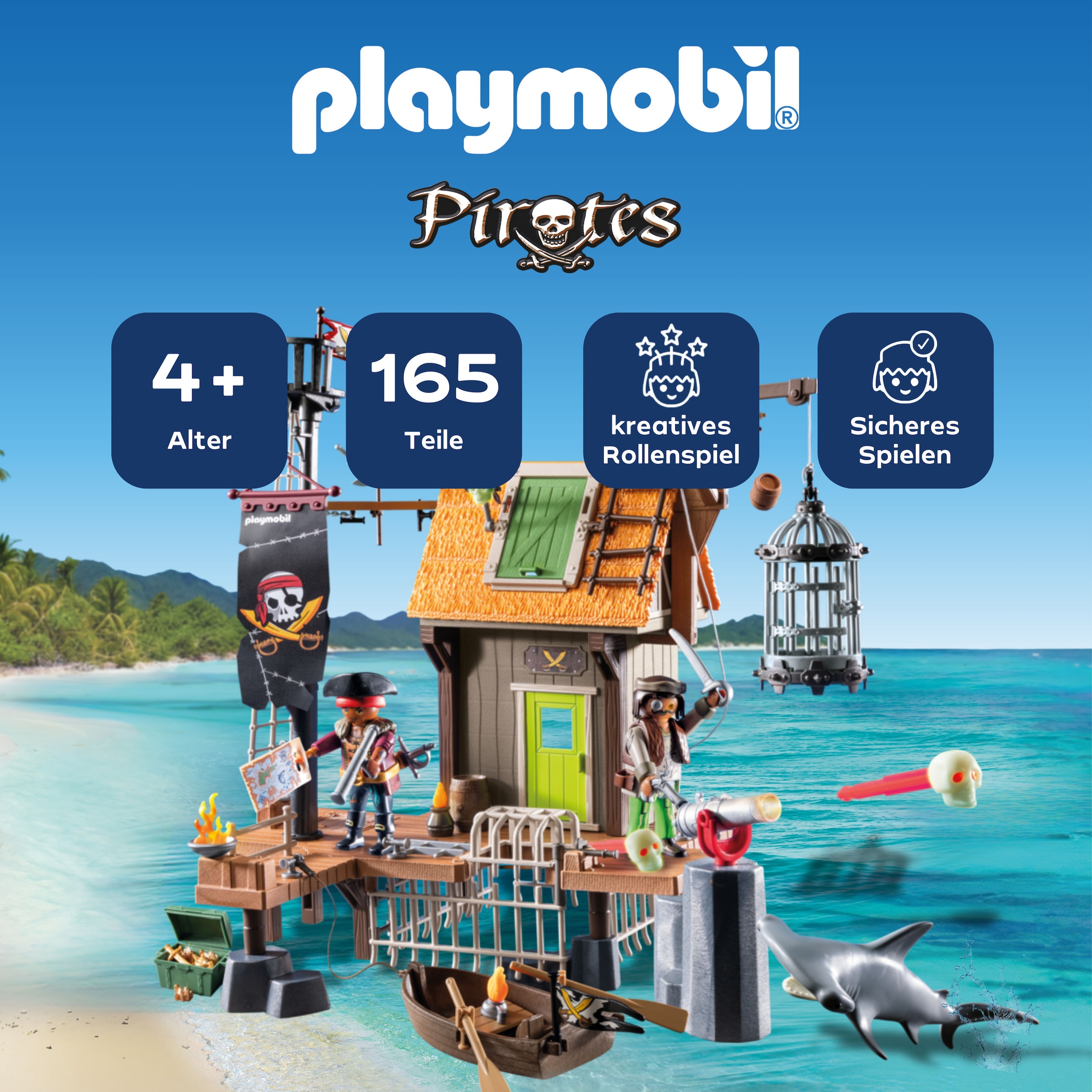 Playmobil® Konstruktions-Spielset »Piratenhafen mit Seeräuber-Gefängnis (71792), Playmobil Pirates«, (165 St.), Made in Germany