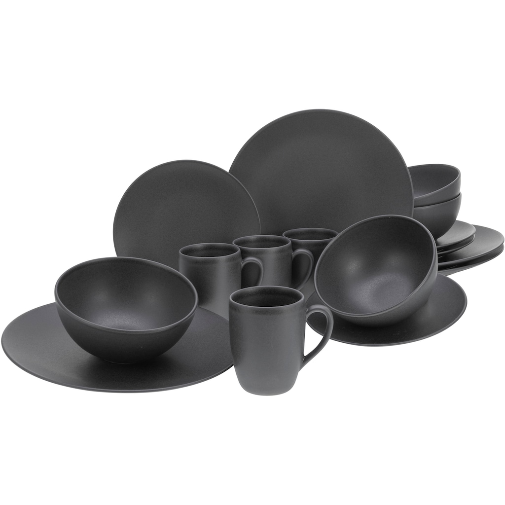 CreaTable Kombiservice »Geschirr-Set Soft Touch Black«, (Set, 16 tlg., Kaffeeservice und Tafelservice im Set, für 4 Personen)