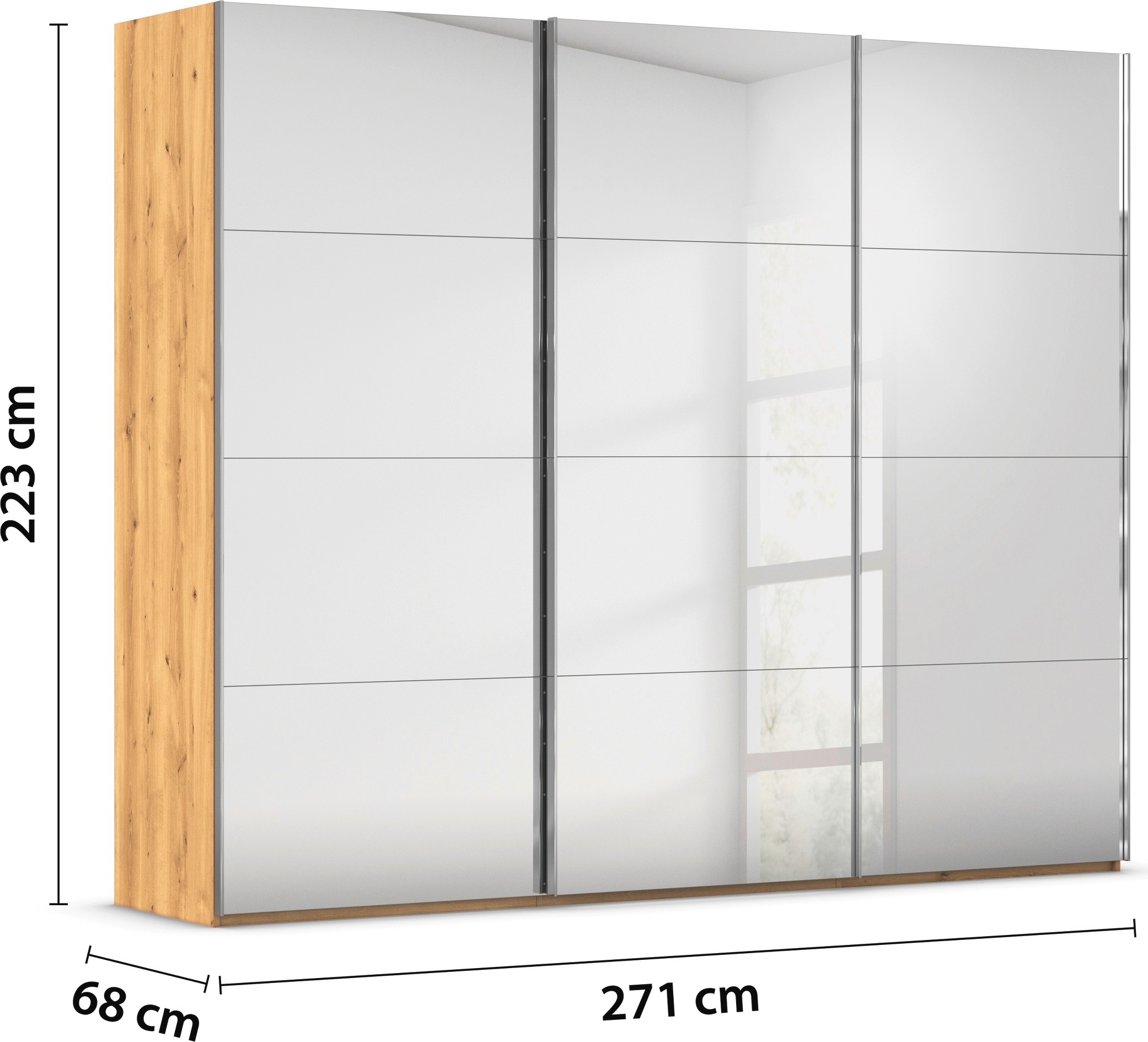 rauch Schwebetürenschrank »Kleiderschrank Schrank Garderobe Schlafzimmerschrank SCALE-FYRA«, edle viergeteilte Türen, Spiegelfront und viele Farben MADE IN GERMANY