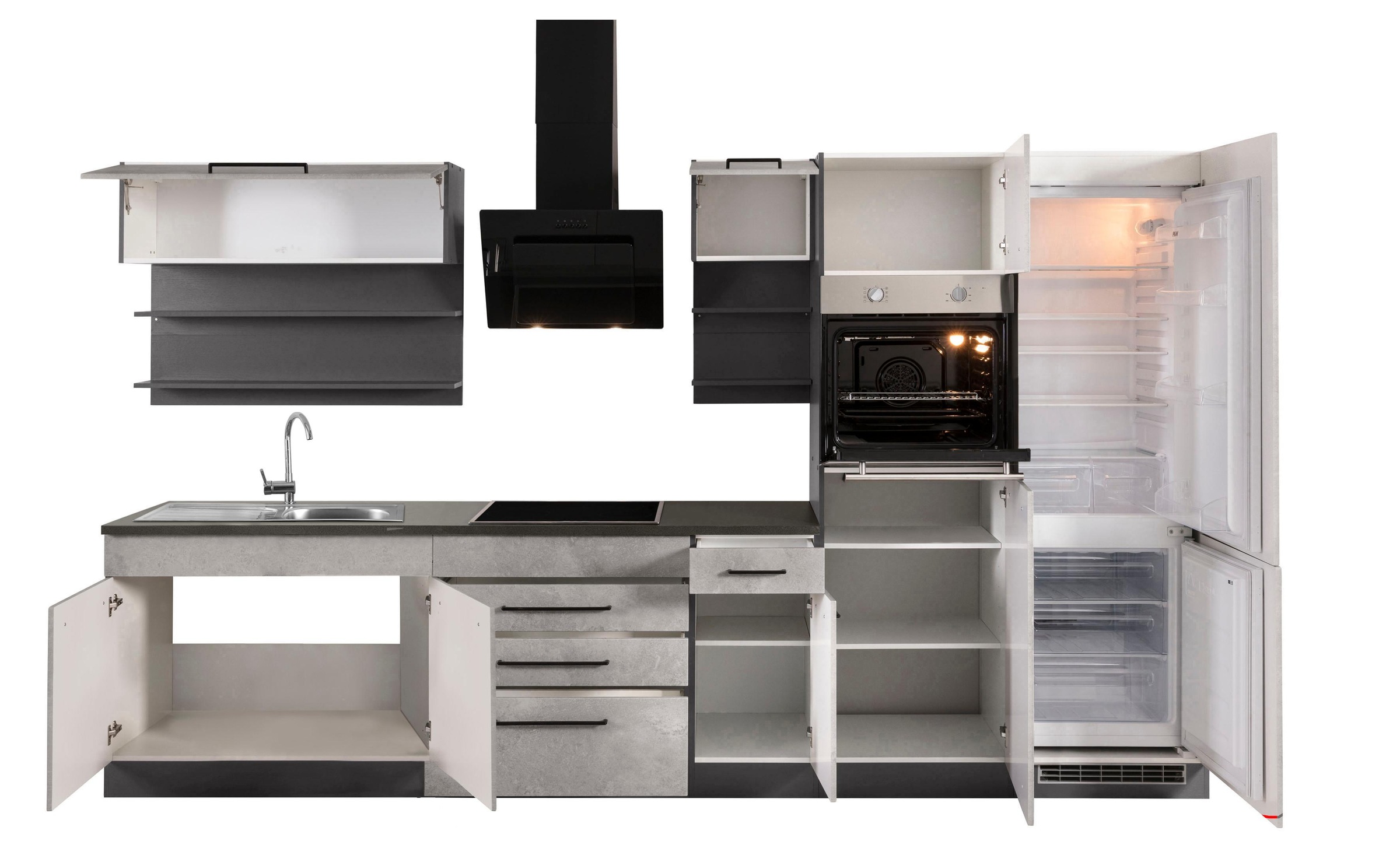 HELD MÖBEL Küchenzeile »Tulsa«, mit 350 Fronten cm, Metallgriffe, Breite MDF Raten schwarze auf E-Geräten, bestellen