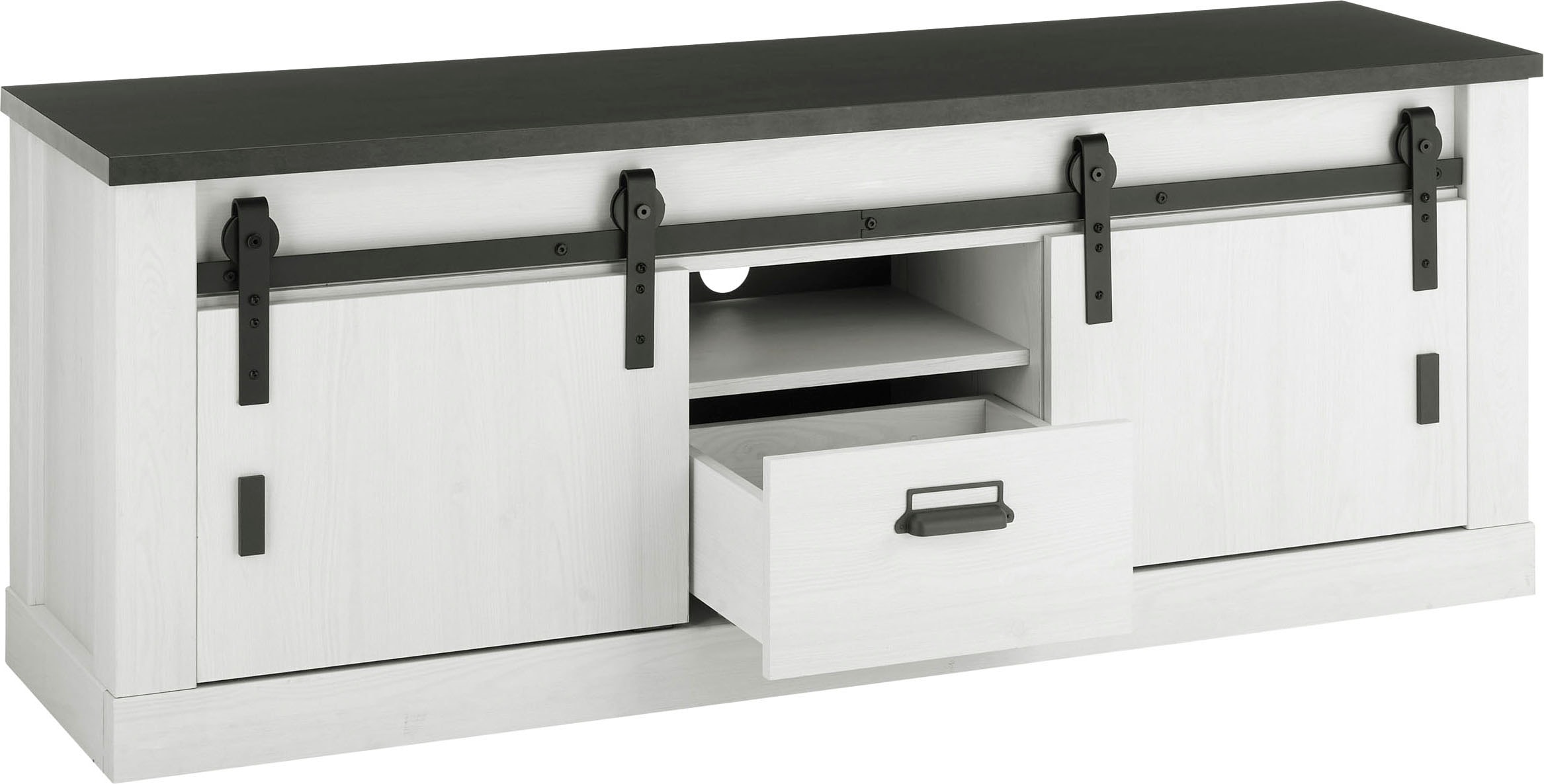 Home affaire Lowboard »SHERWOOD«, Holz Dekor, mit Scheunentorbeschlag und Apothekergriff, Breite 162 cm