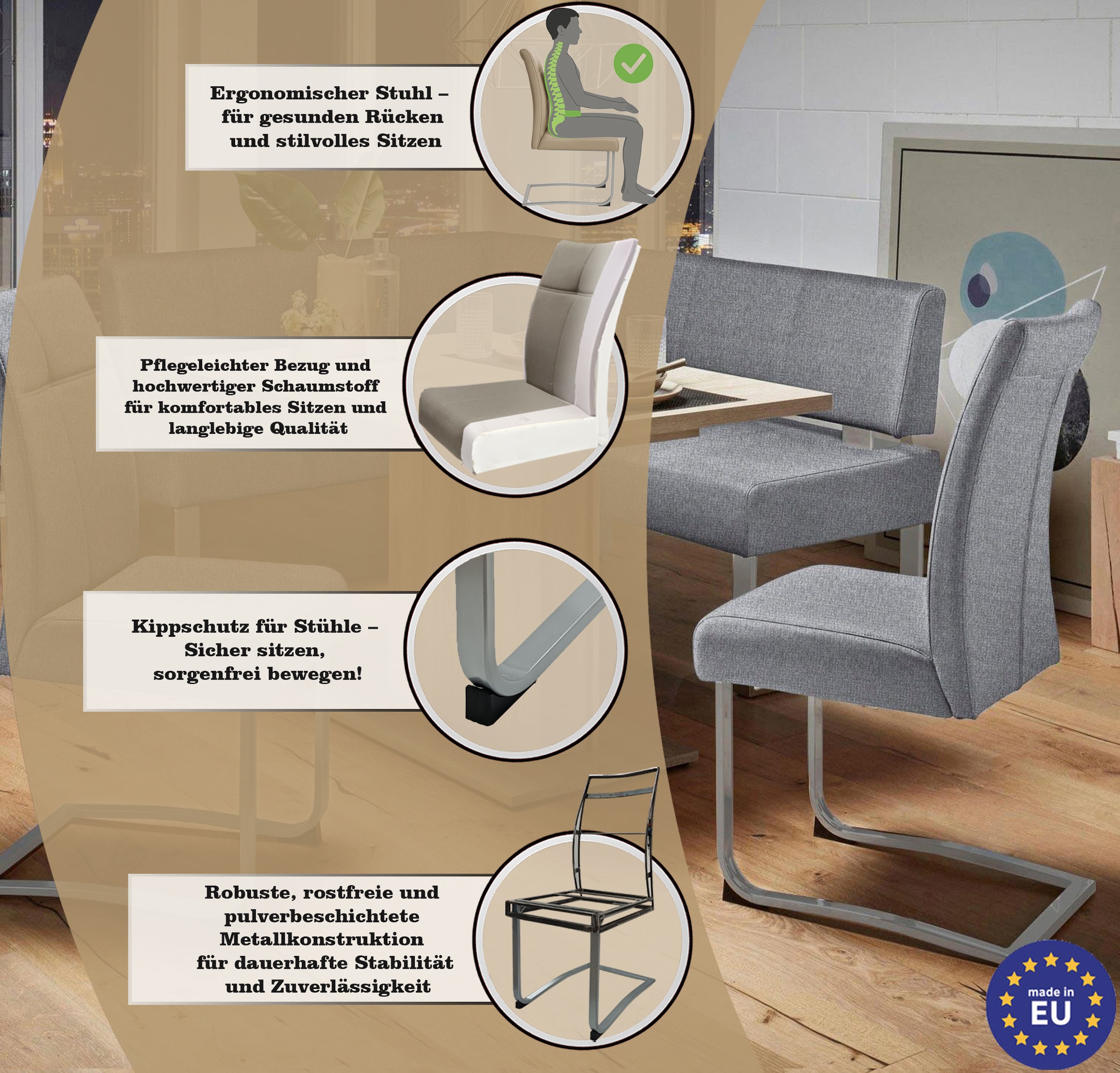 Home affaire Freischwinger »Rab«, (Set), 2 St., Strukturstoff, Bezug in verschiedenen Qualitäten, maximale Belastbarkeit 120 kg