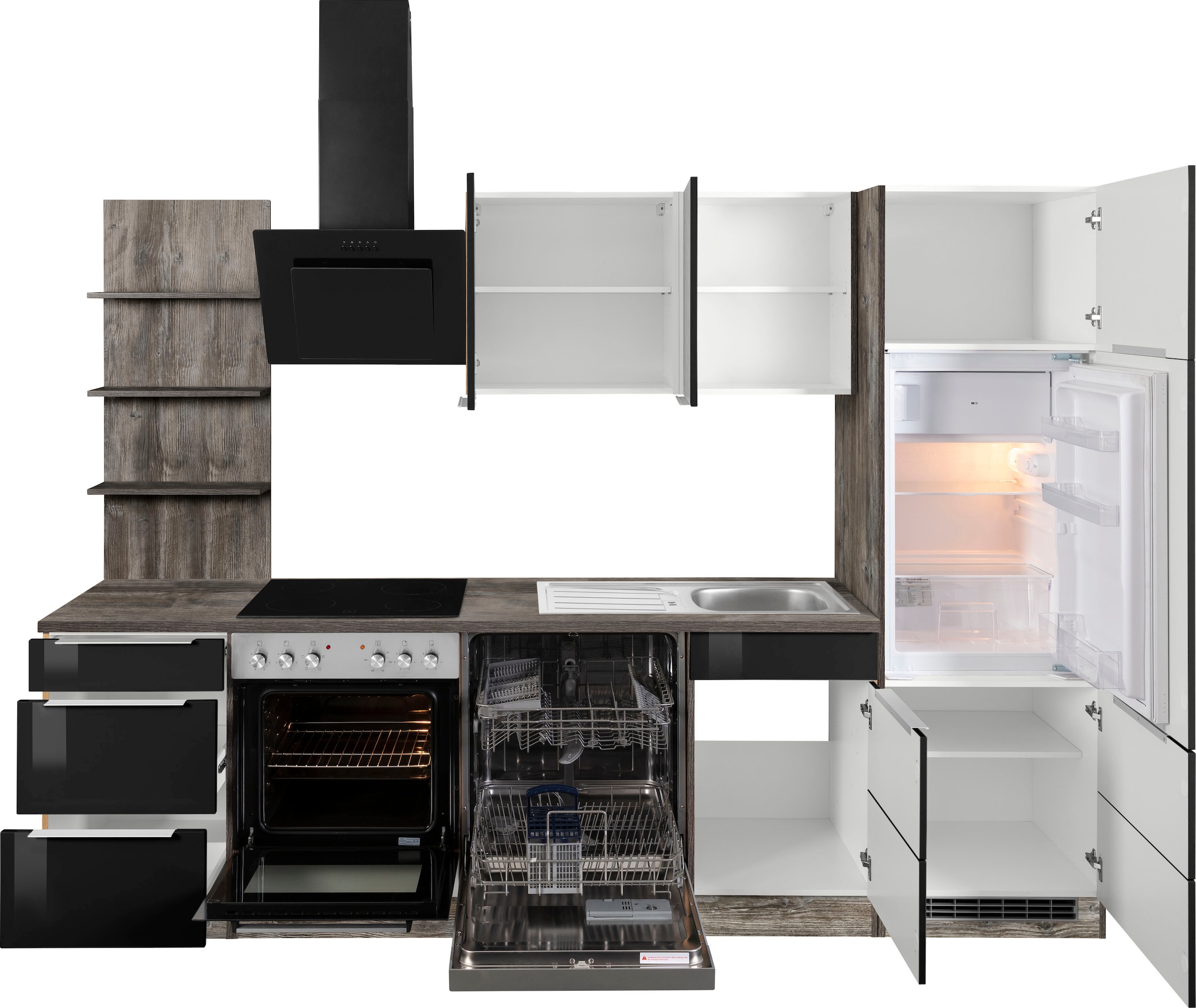 KOCHSTATION Küchenzeile »KS-Brindisi«, Breite 280 cm, wahlweise mit E-Geräten, mit MDF-Fronten und Regal