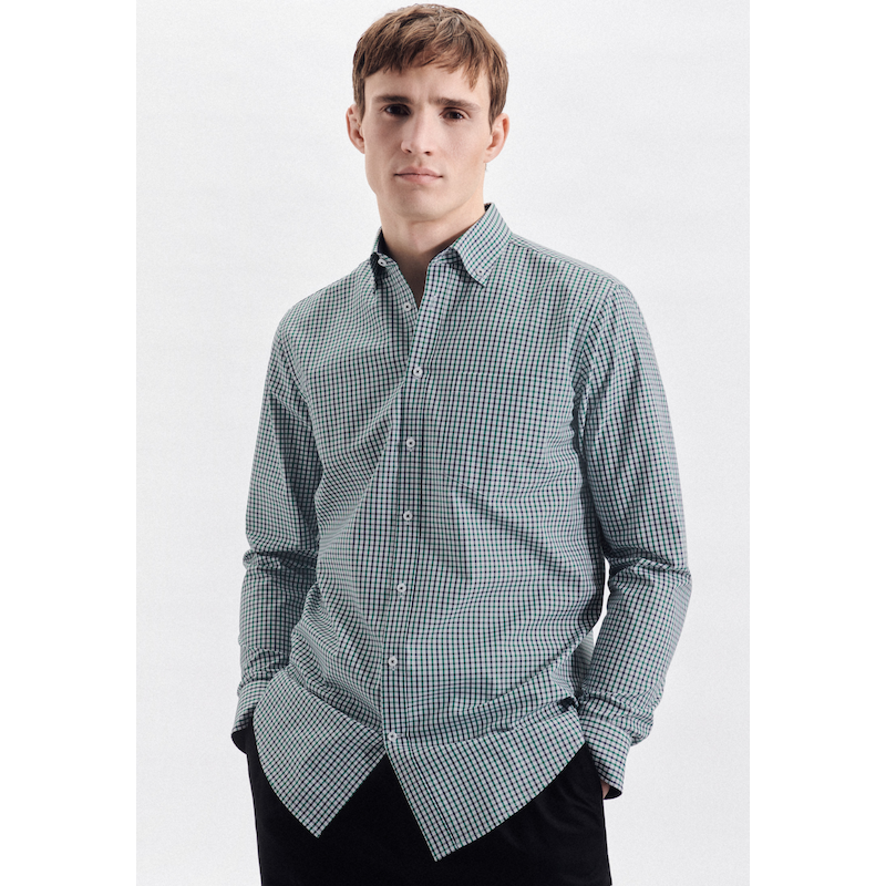 SEIDENSTICKER Businesshemd »Regular« Regular Langarm Button-Down-Kragen Karo grün S38 - normale Ärmellängen normale Ärmellängen S38 Passform: Regular