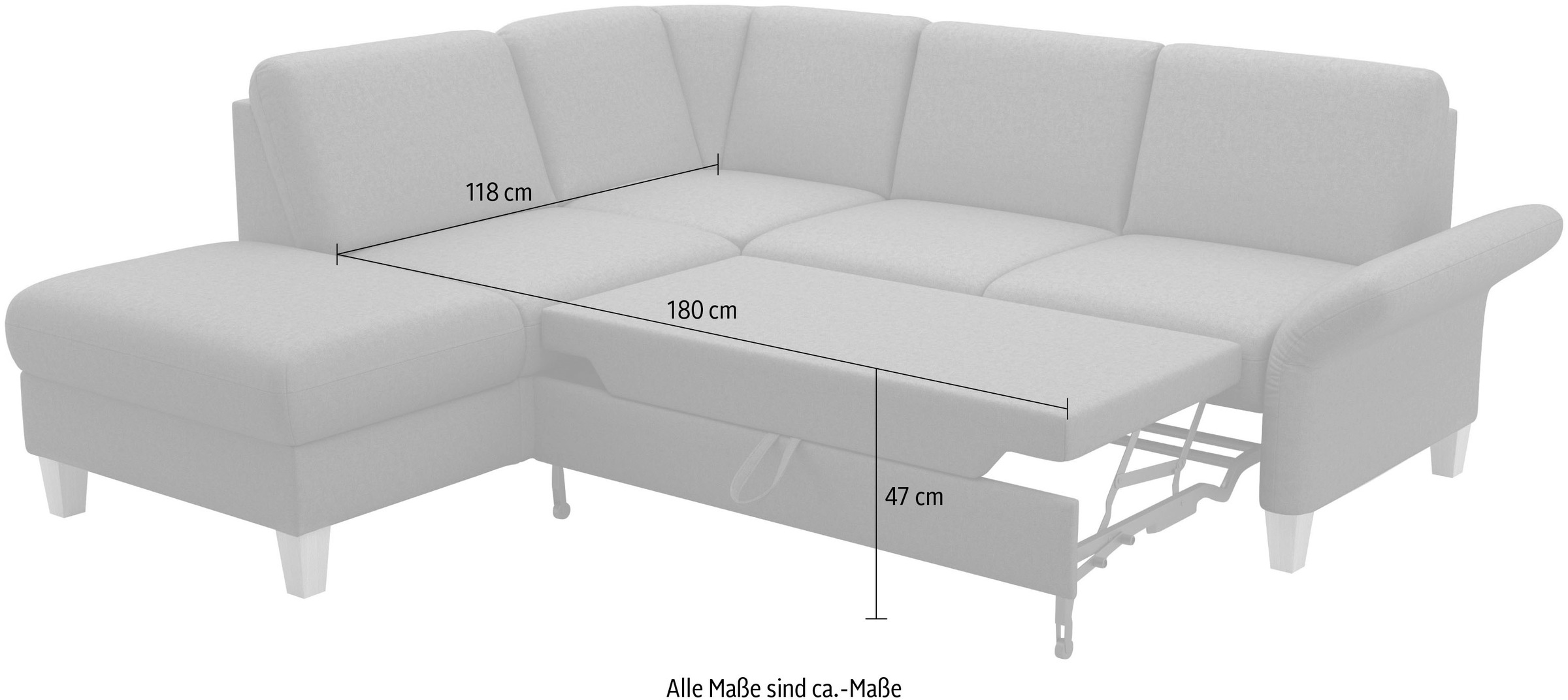 Home affaire Ecksofa »Rochelle«, wahlweise mit Armlverstellung, Klappbett mit Rollen & Bettkasten