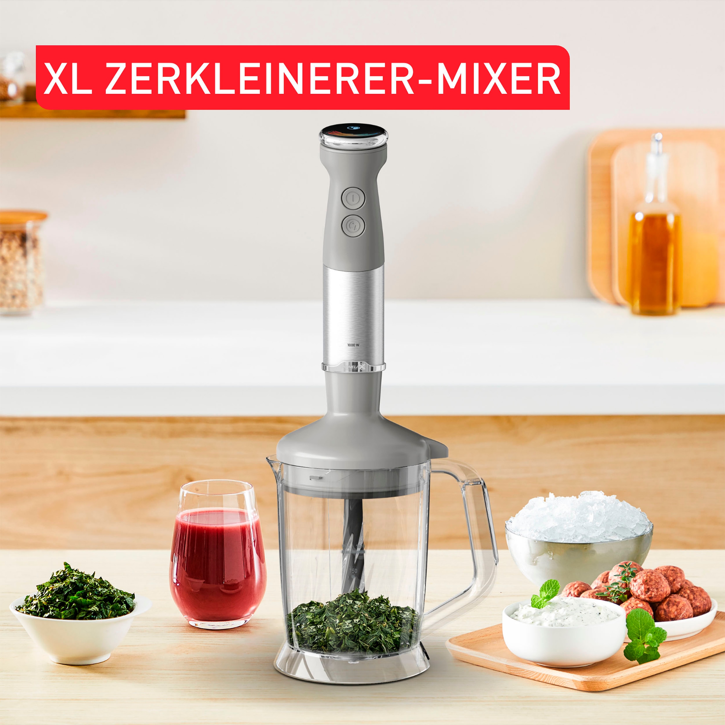 Tefal Stabmixer »HB67MB Quickchef+ 3-in-1 XL«, 1000 W, Zerkleinerer/Schneebesen, 5-in-1-Aufsatz, Silence-Modus