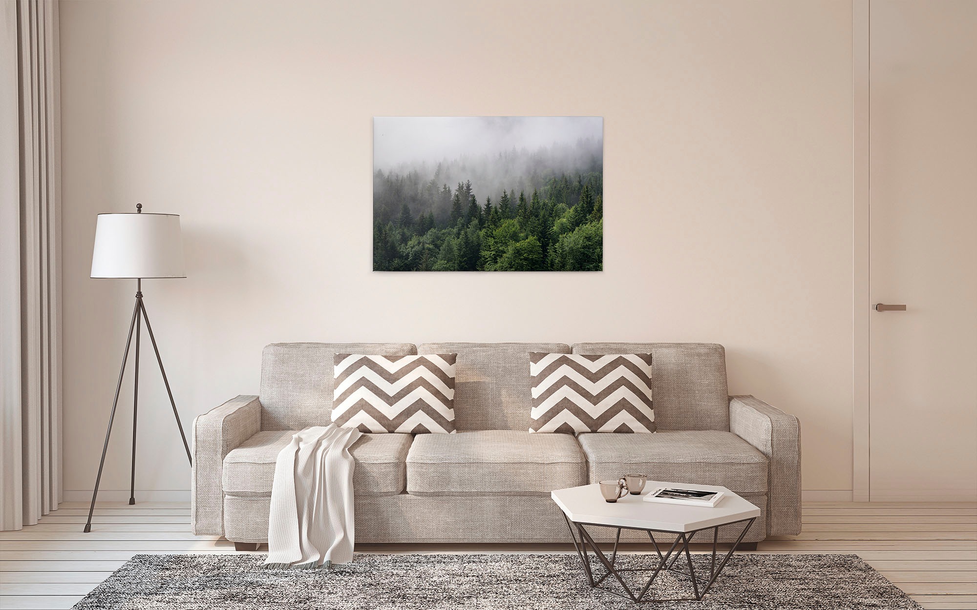 A.S. Création Leinwandbild »Foggy Fir Trees«, Kunst-Wald-Kinder, (1 St.), Wald Keilrahmen Nebel Bäume Leinwand-Bild Wohnzimmer modern Wandbild
