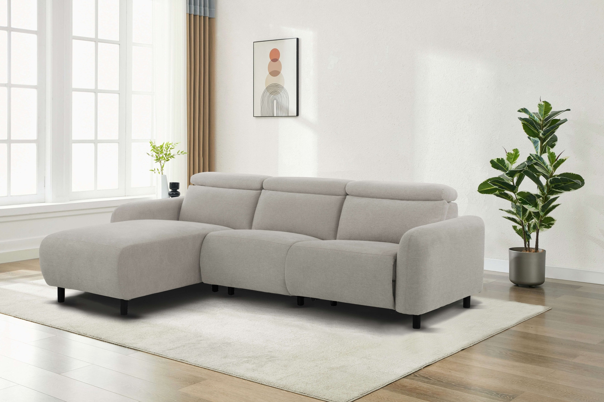 Home affaire Ecksofa »SKAANE Struktur, L-Form, 274 cm, manuelle u. elektrische Funktion,«, rundes Design, Kopfteilverstellung, Federkernpolsterung