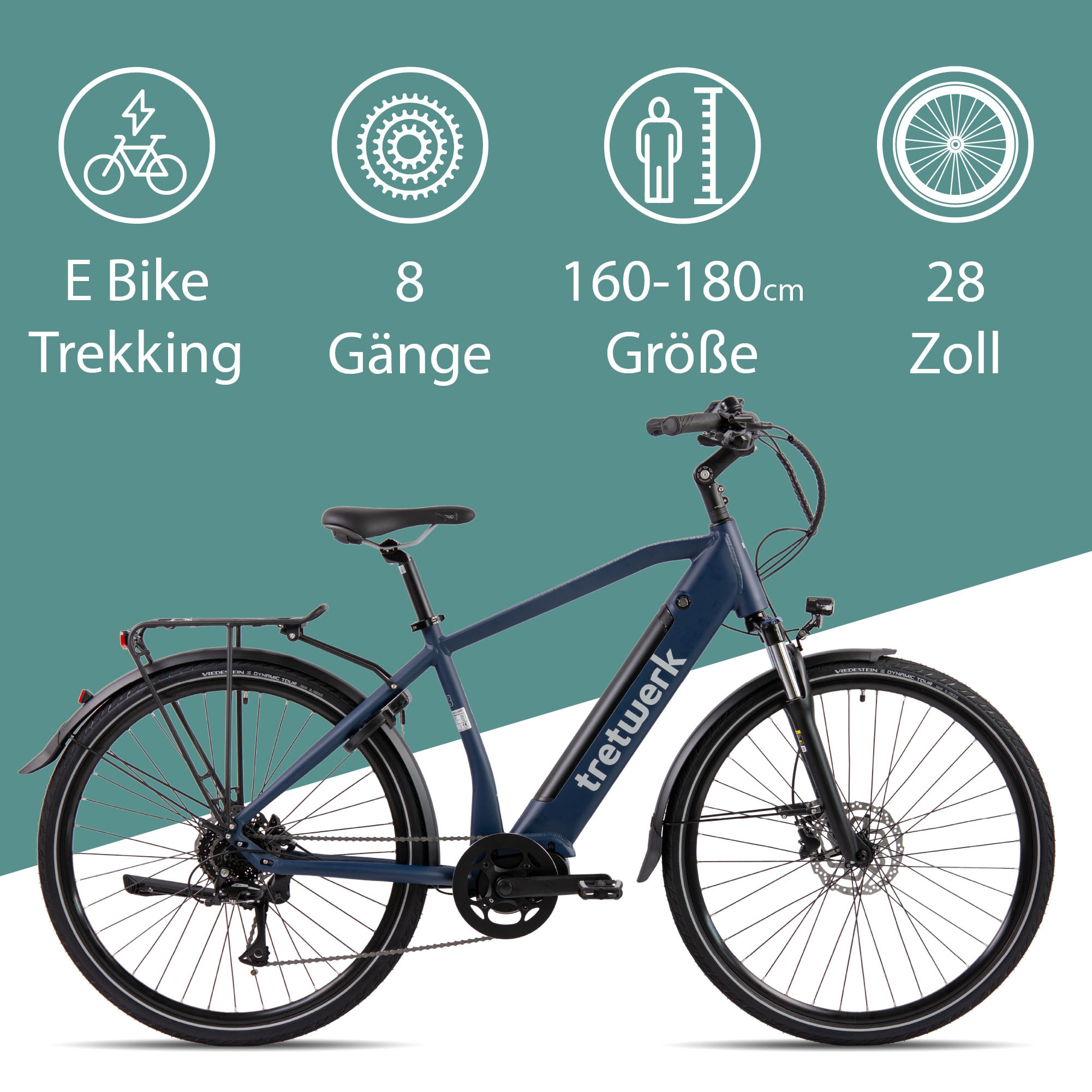 Tretwerk E-Bike »Sonic«, 8 Gang, Shimano, Acera M3020 SGS, Mittelmotor 250 W, Pedelec, Elektrofahrrad für Damen u. Herren