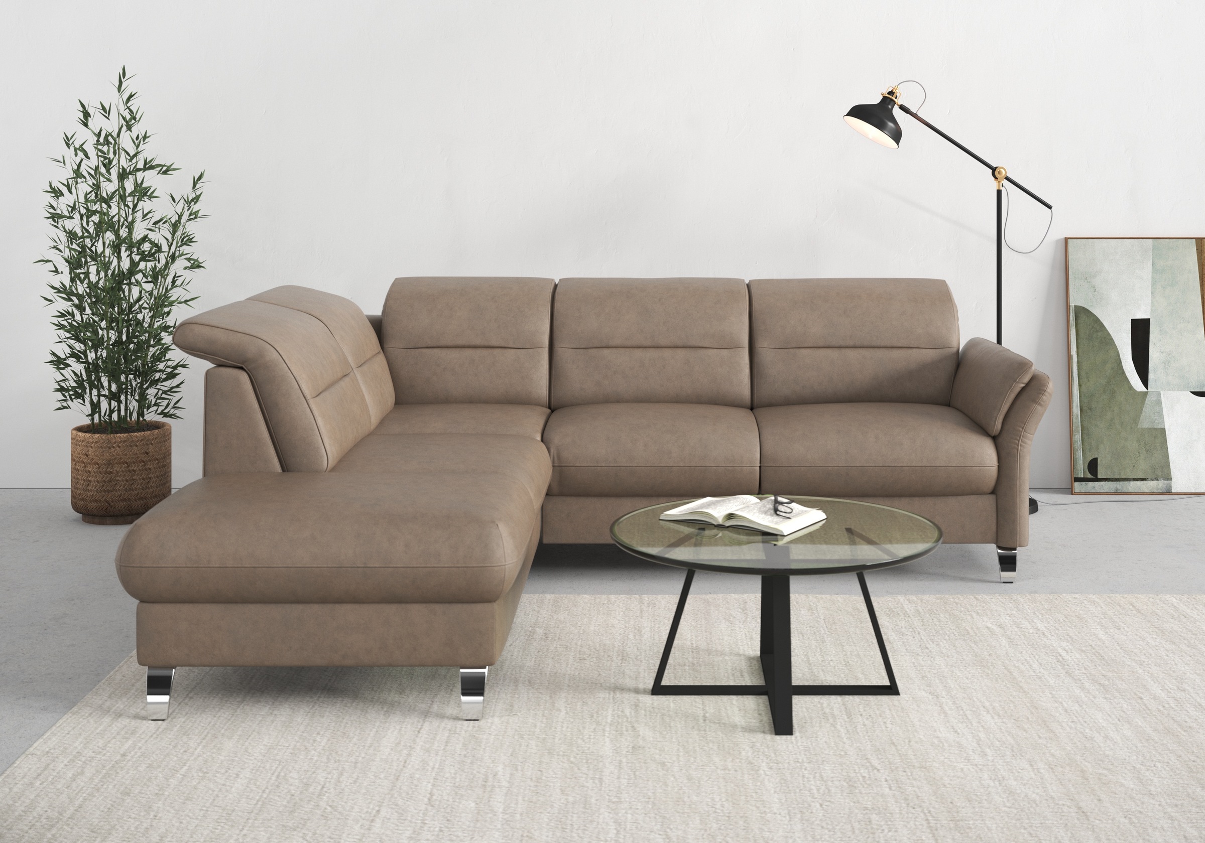 sit&more Ecksofa »Grenoble L-Form mit Federkern«, wahlweise mit Bettfunktion, Bettkasten, Arm- und Kopfteilverstellung