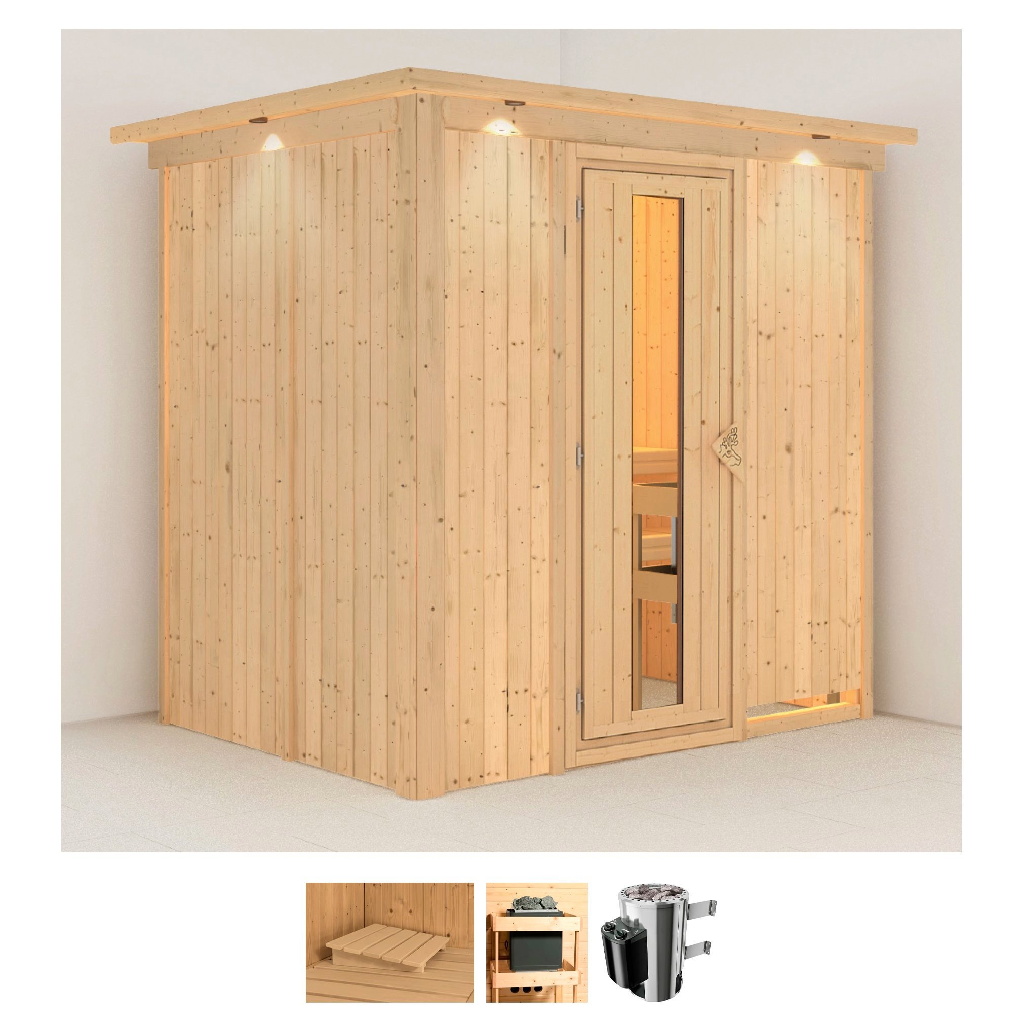 Karibu Sauna »Finja«, 3,6-kW-Plug & Play Ofen mit integrierter Steuerung günstig online kaufen