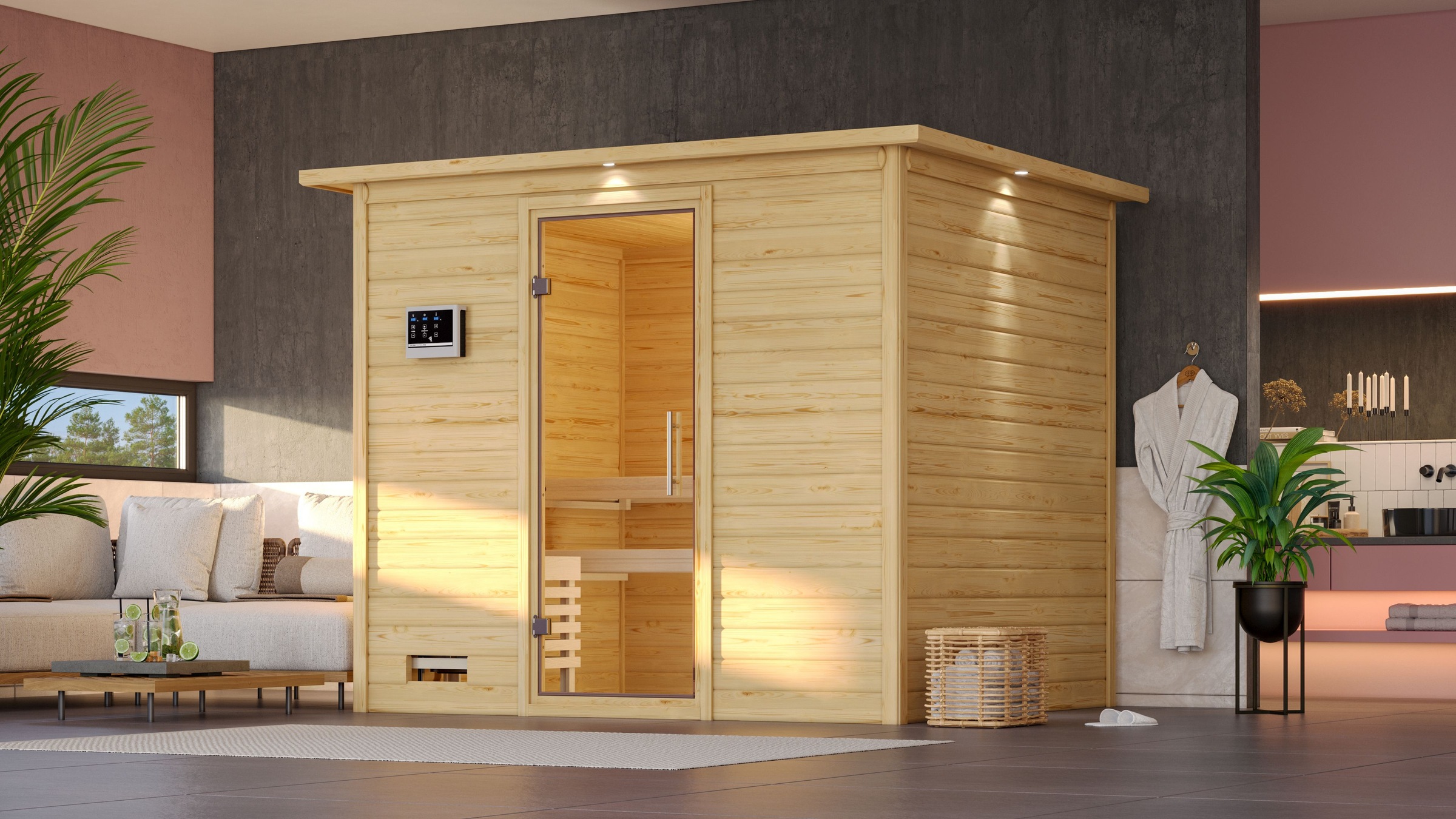 Karibu Sauna »Soraja«, 9-kW-Ofen mit integrierter Steuerung