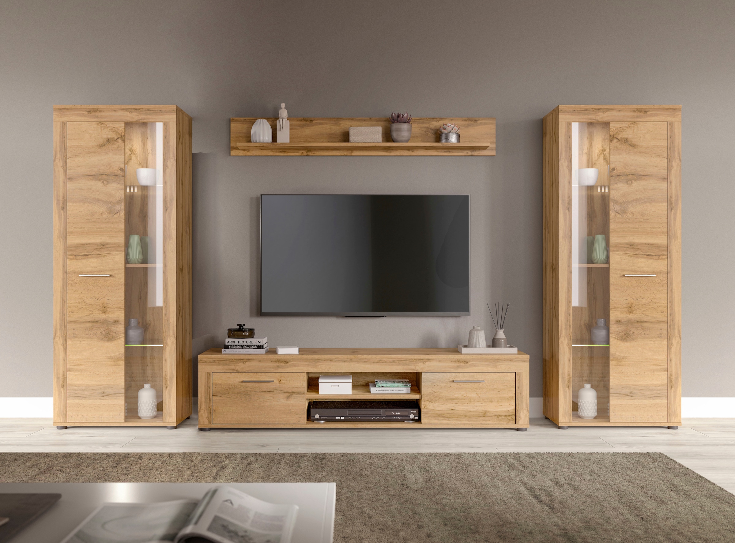 INOSIGN Wohnwand »Aosta, Breite 310cm, best. aus: 2x Vitrine, Lowboard, Wan günstig online kaufen