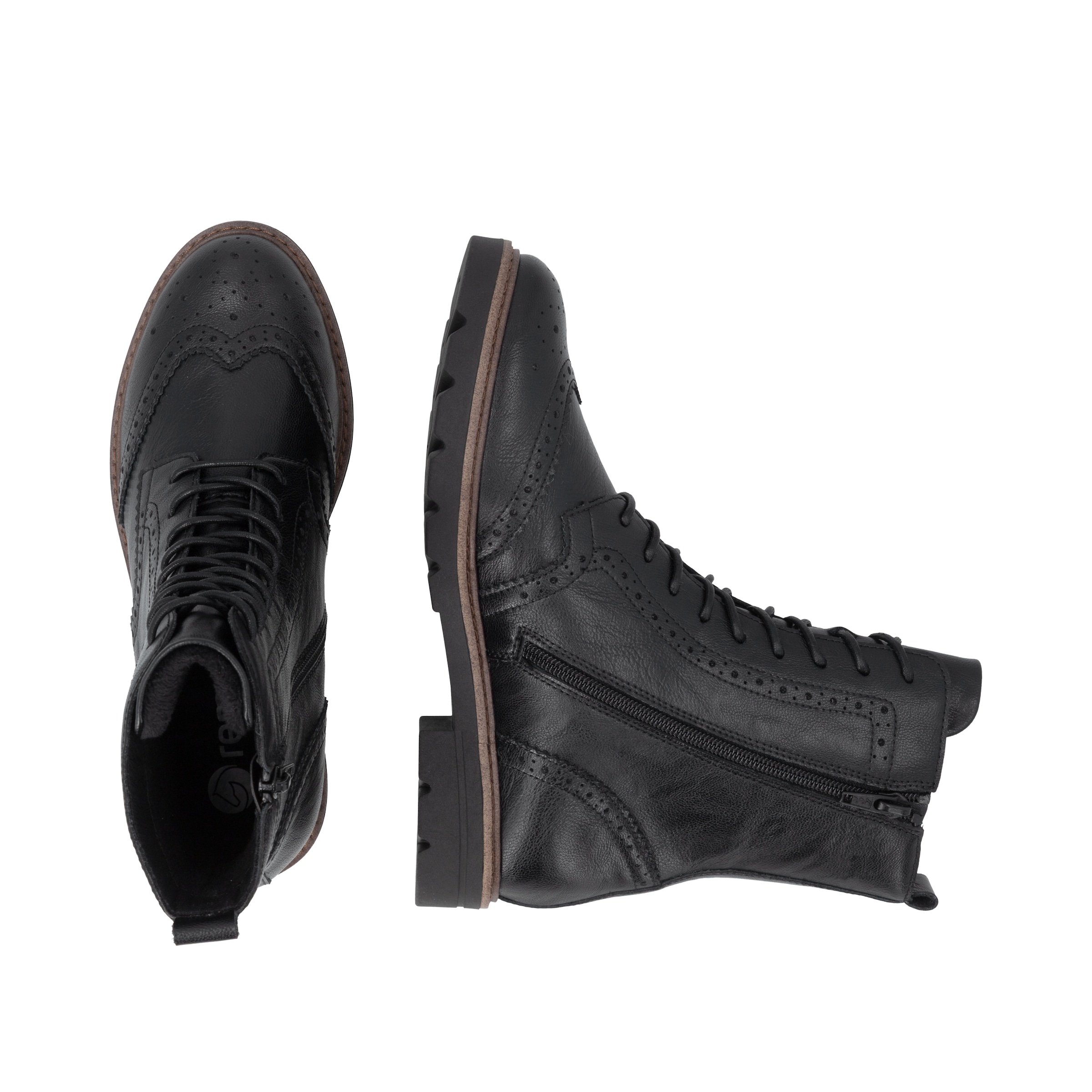 Remonte Schnürstiefelette  Blockabsatz, Schnürboots mit Ziernähten und Lyralochmuster