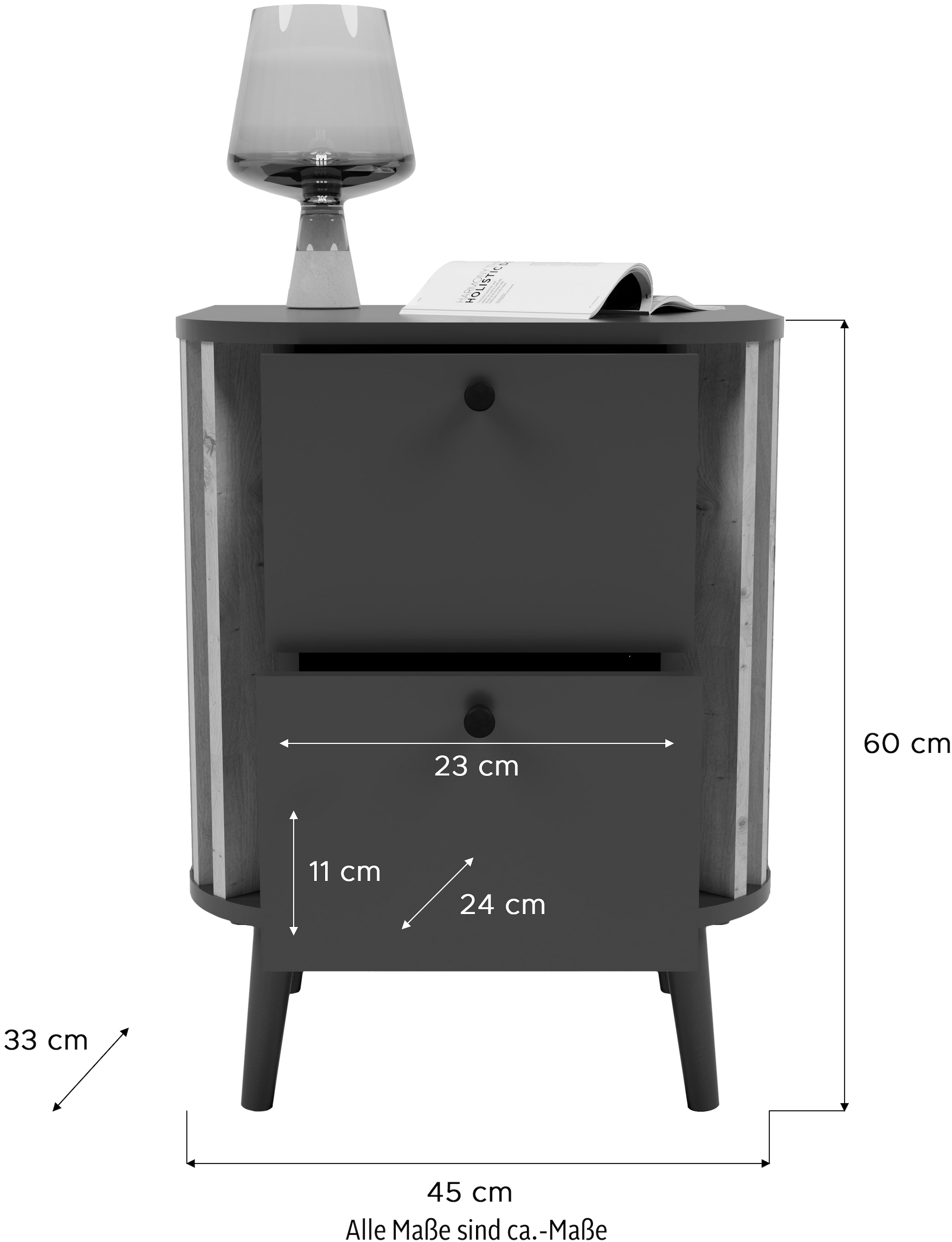 INOSIGN Kommode »Stavanger, Höhe 60 cm, Paneel-Stäbchen-Optik, 2 Schubkästen« 1 Stk. tlg. Nachtkonsole, Nachttisch, Nako, Kommode