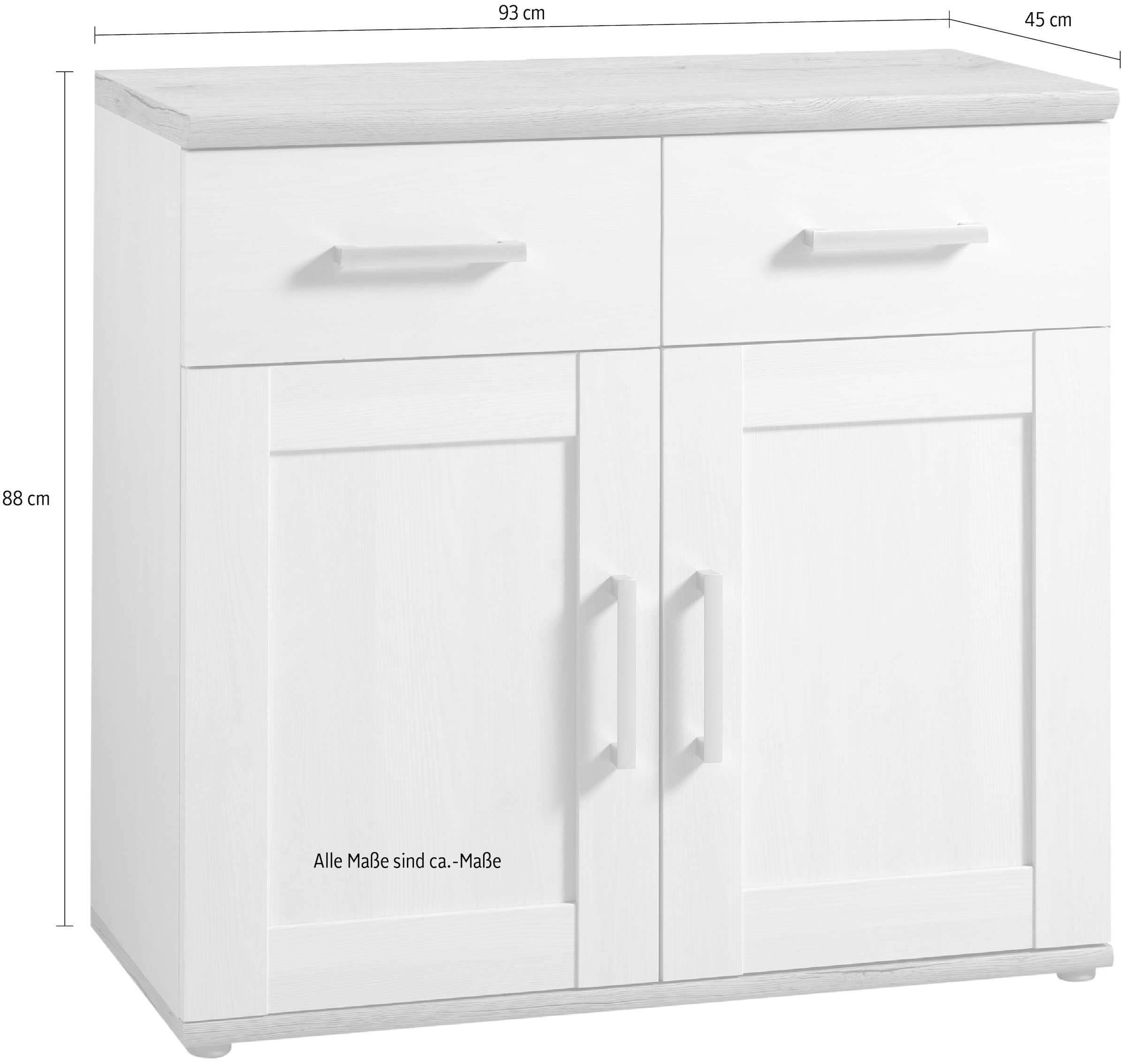 HBZ Kommode »Romance im Landhaustil, BxHxT 93x88x45 cm«, Schrank mit 2 Türen, 2 Schubkästen und 2 Einlegeböden