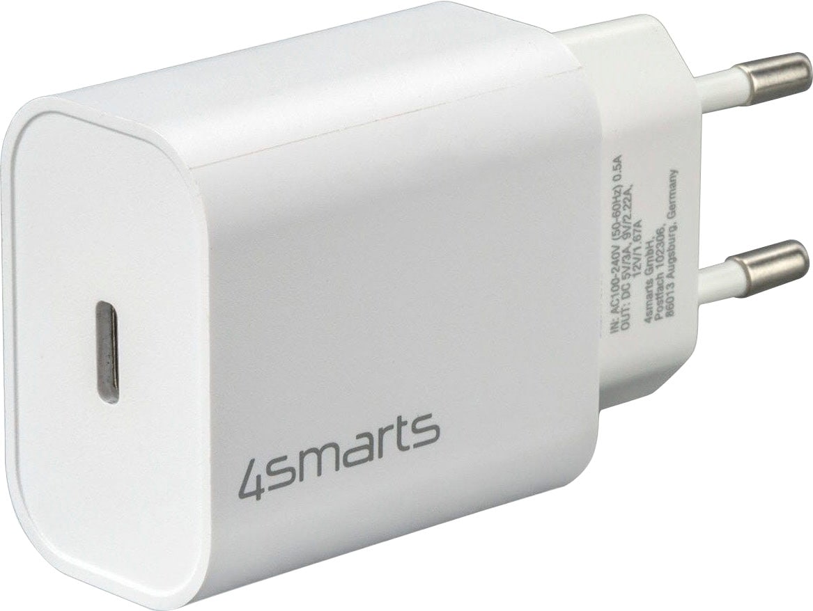 4smarts Smartphone-Ladegerät »Schnelllade-Set 20W mit 1,5m Lightning Kabel f. iPhone«, (150 cm Lightning Kabel für iPhone 11 12 13 14 Pro Max Mini SE iPad), 20W Schnellladegerät iPhone Ladekabel USB-C Ladegerät PD Schnelllader