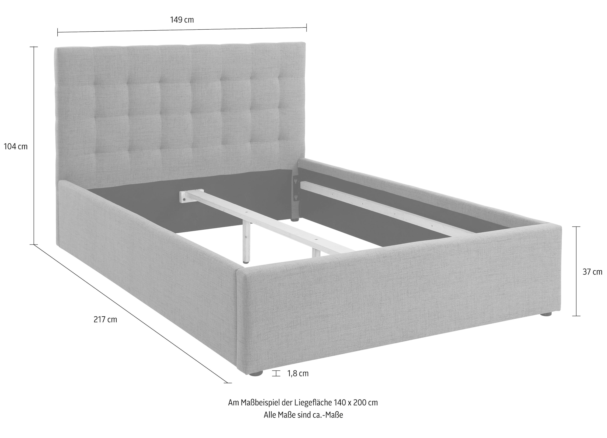 Home affaire Polsterbett »Hamar, Knopfsteppung im Kopfteil, bis 250 KG belastbar«, (3 Breiten: 100cm/ 140cm/ 180cm), in verschiedenen Größen und Stoffen und Farben