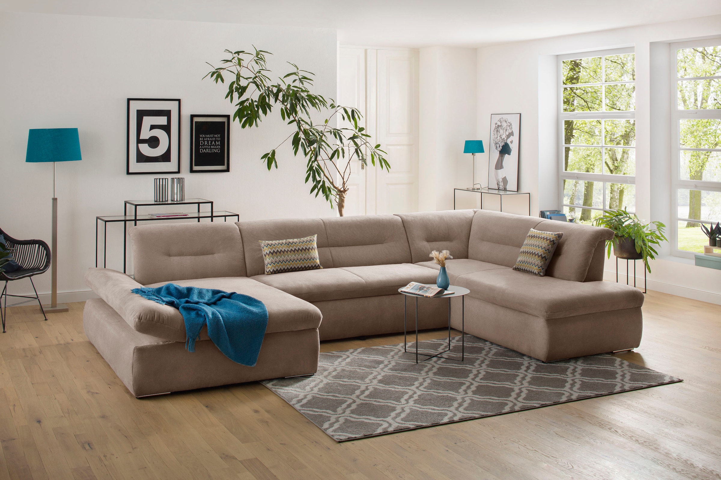 Home affaire Wohnlandschaft »Avesa U-Form« Wahlweise mit Armteilverstellung günstig online kaufen