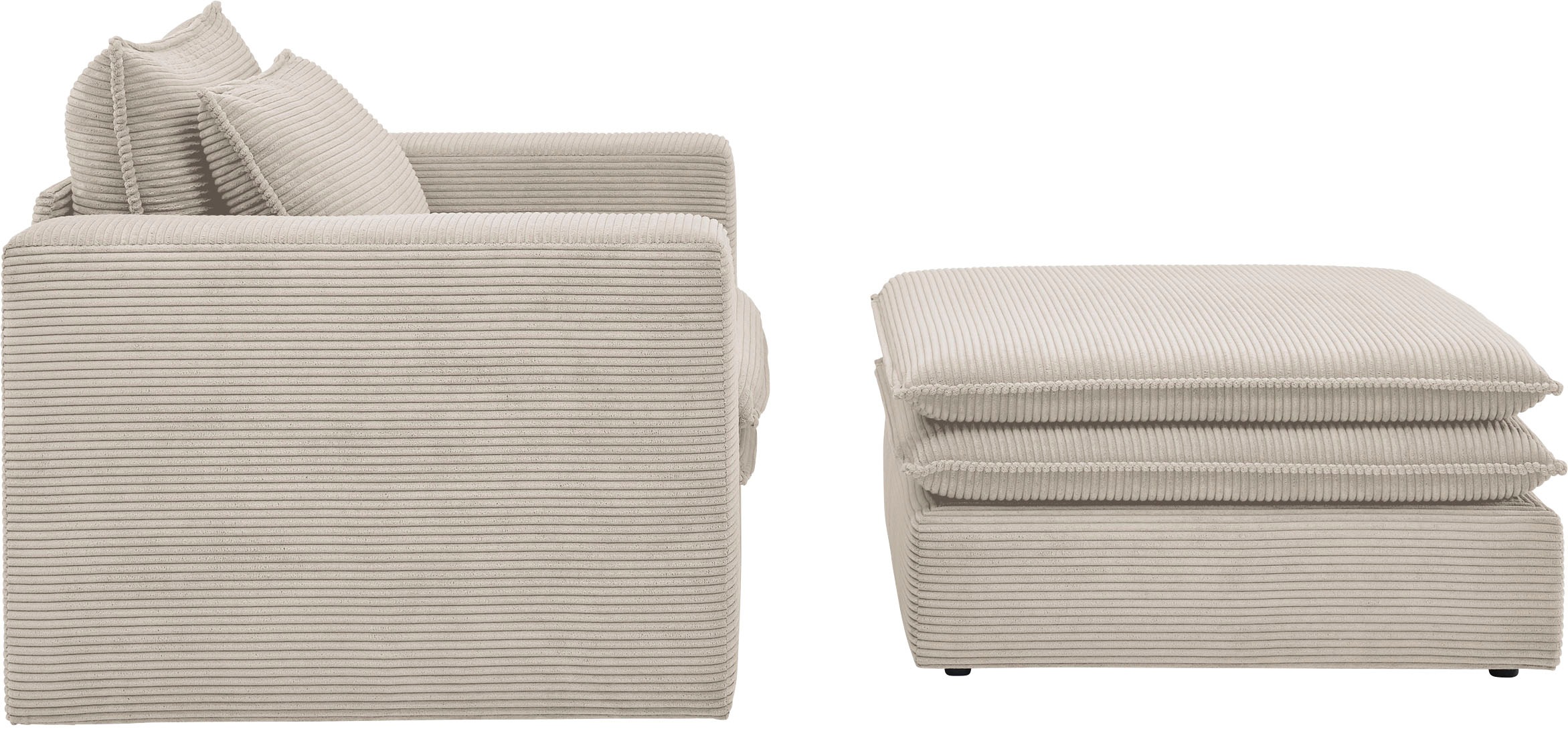 Places of Style Sitzgruppe »PIAGGE«, (2 tlg.), Hochwertiger Cord, Sessel und Hocker klein im Set