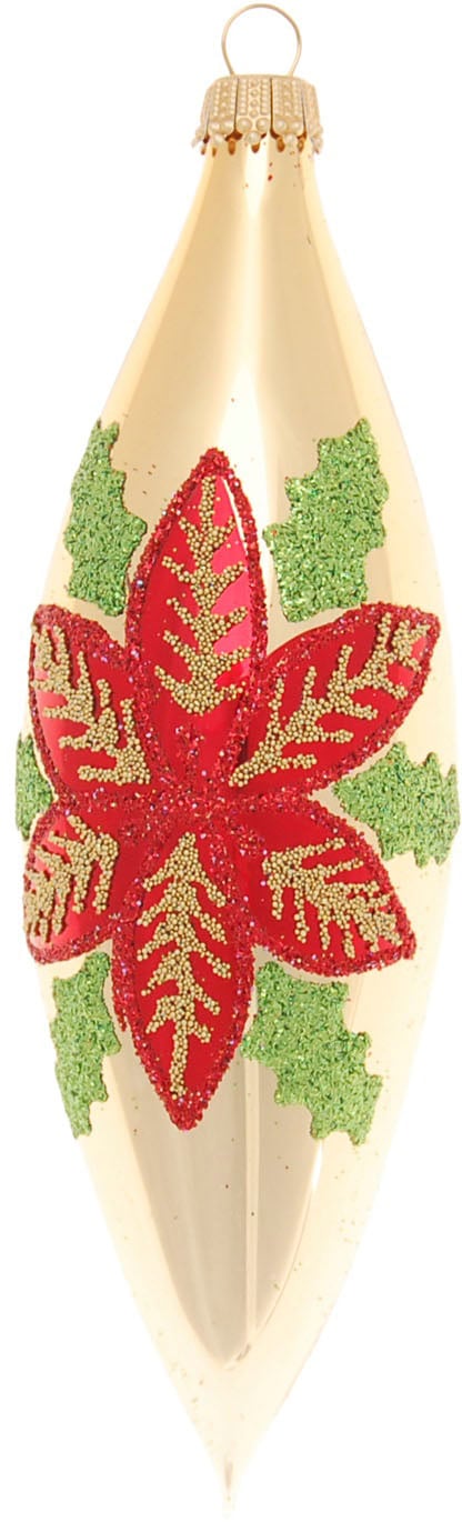 Krebs Glas Lauscha Christbaumschmuck »Weihnachtsstern & Beeren, in Olivenform«, (Set, 3 tlg.), Weihnachtsdeko, Christbaumkugeln aus Glas, Weihnachtsbaumkugel
