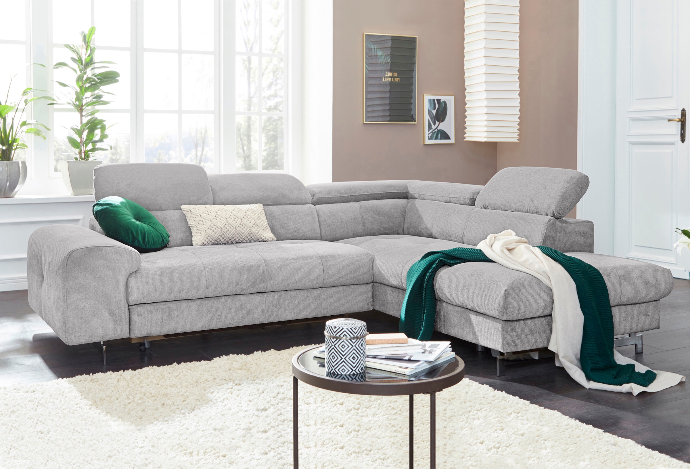 COTTA Polstergarnitur »Chef L-Form«, (Set, 2 tlg.), Set bestehend aus: Ecksofa mit Kopfteilverstellung & Hocker