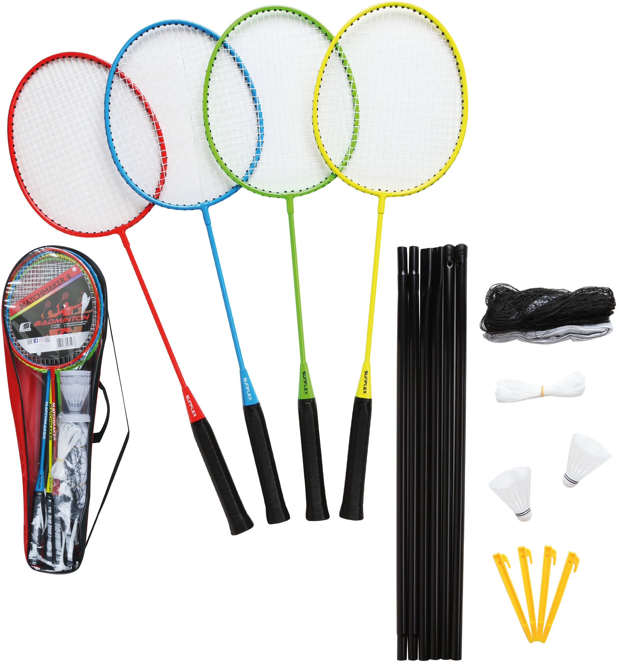 Sunflex Badmintonschläger »Badminton Set Matchmaker 4 Spieler, Schläger, Strand & Wiese«, (Set)