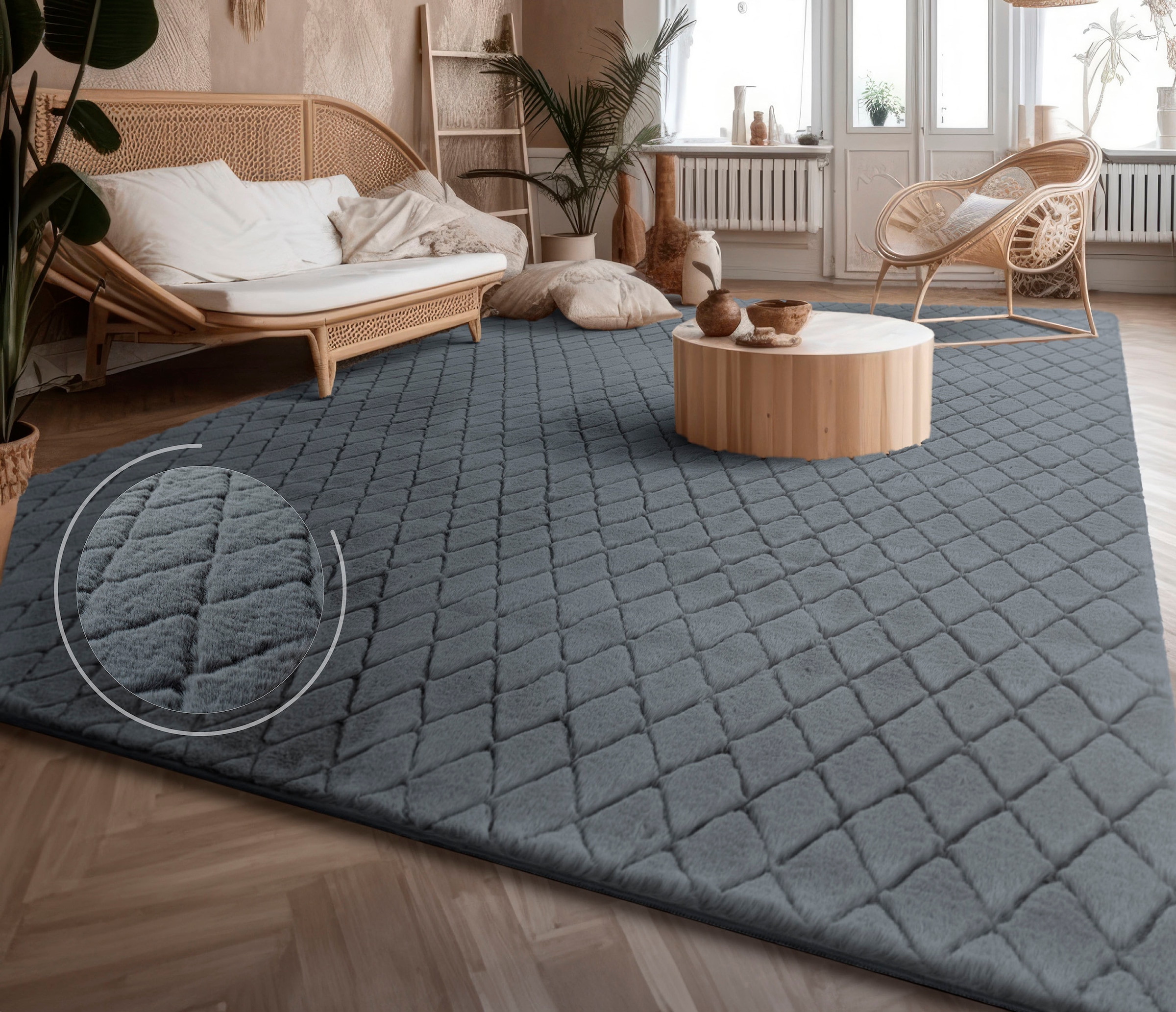 Paco Home Hochflor-Teppich »Arnheim 742«, rechteckig, 26 mm Höhe, Uni Farben, Rauten Muster, besonders weich, Hoch-Tief Effekt
