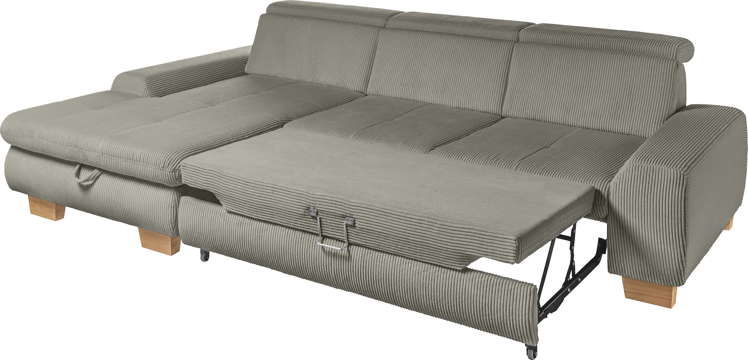 set one by Musterring Ecksofa »SO 3400 Sitzhöhe 47cm oder 49cm, Sitztiefe verstellbar, B/T: 307/195cm«, Kopteil verstellbar, mit Bettfunktion, in Cord, lind, Sitzhöhe 47