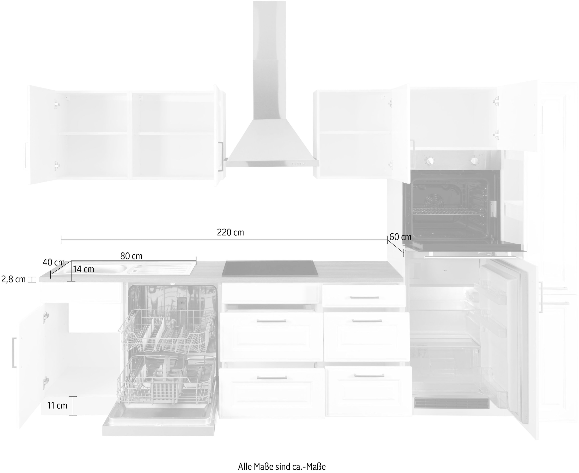 KOCHSTATION Küchenzeile »KS-Stockholm«, Breite 310 cm, mit hochwertigen MDF Fronten im Landhaus-Stil