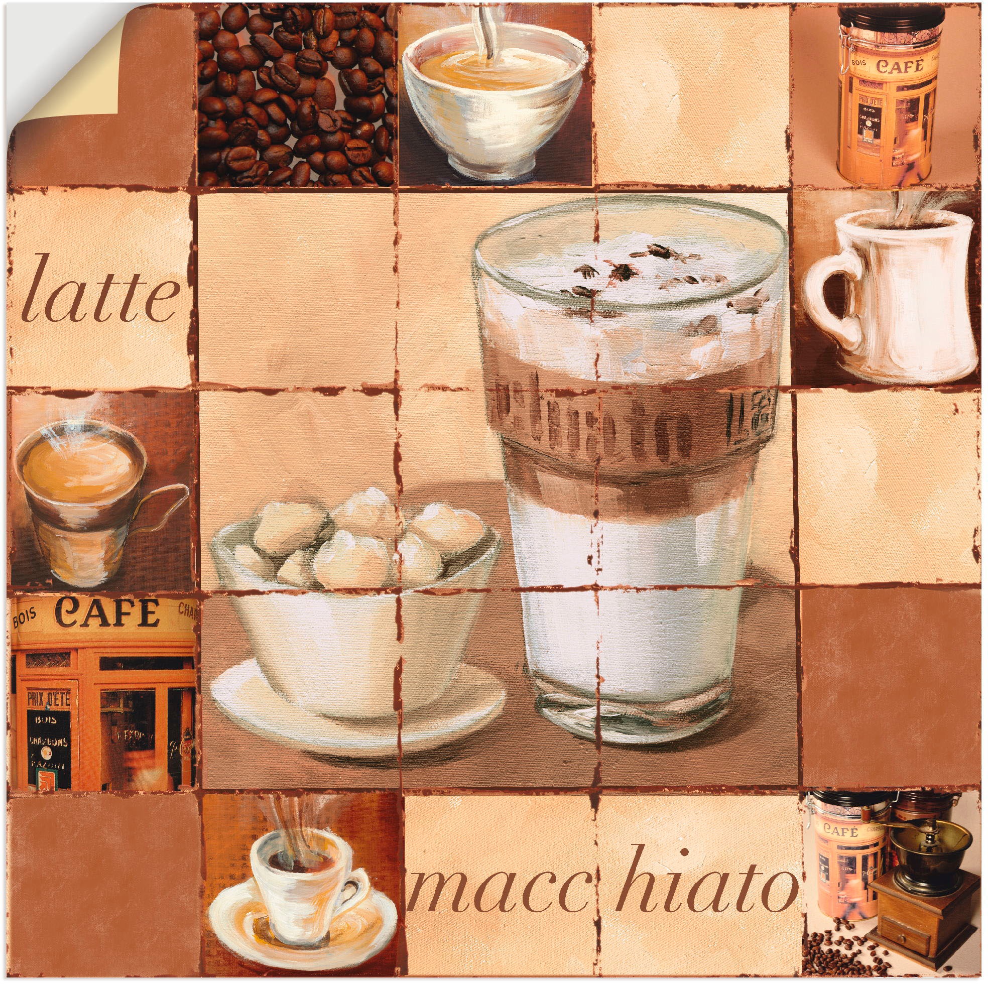 (1 Rechnung als Macchiato Poster auf Wandbild in Artland kaufen Wandaufkleber St.), Getränke, oder Collage«, Alubild, »Latte Größen Leinwandbild, versch.