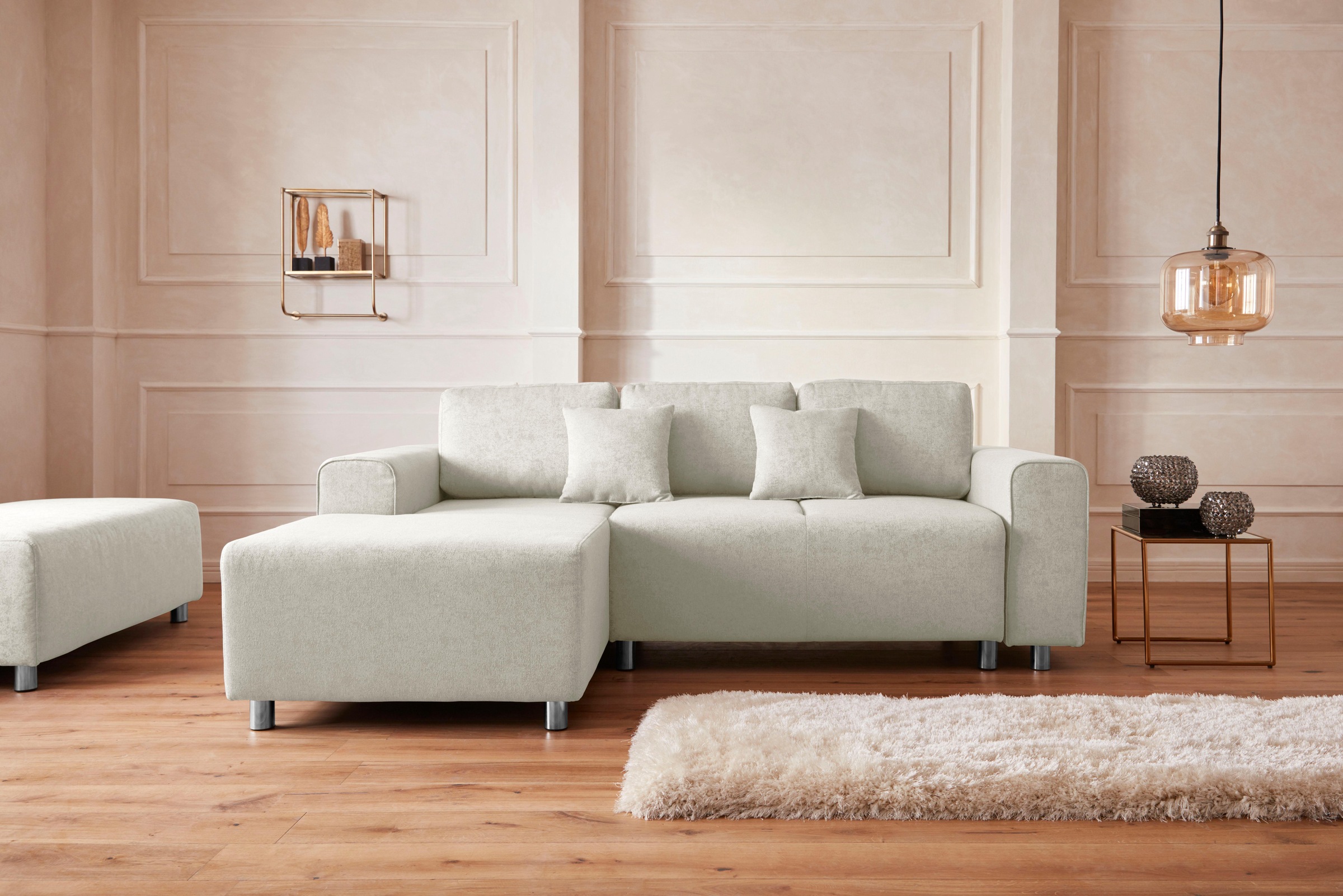 Home affaire Ecksofa »Györ«, L-Form, wahlweise mit Bettfunktion und Bettkasten incl. 2 Zierkissen