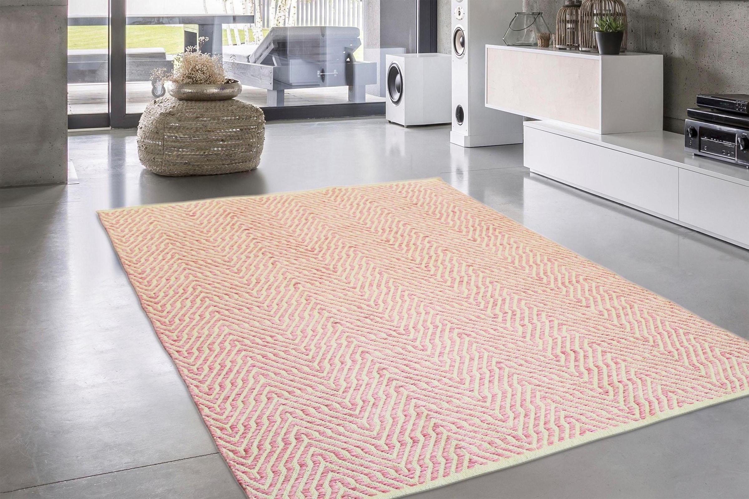 calo-deluxe Teppich »Luba 433«, rechteckig, 7 mm Höhe, reine Baumwolle, handgewebt, Wohnzimmer, Kinderzimmer