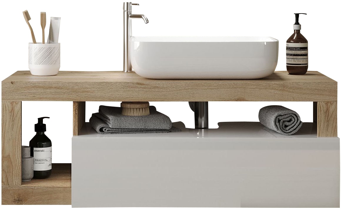 welltime Waschtisch »Hamburg«, 1 Schubkasten, Breite 110 cm, Soft-Close, inkl. Keramik-Aufsatzbecken