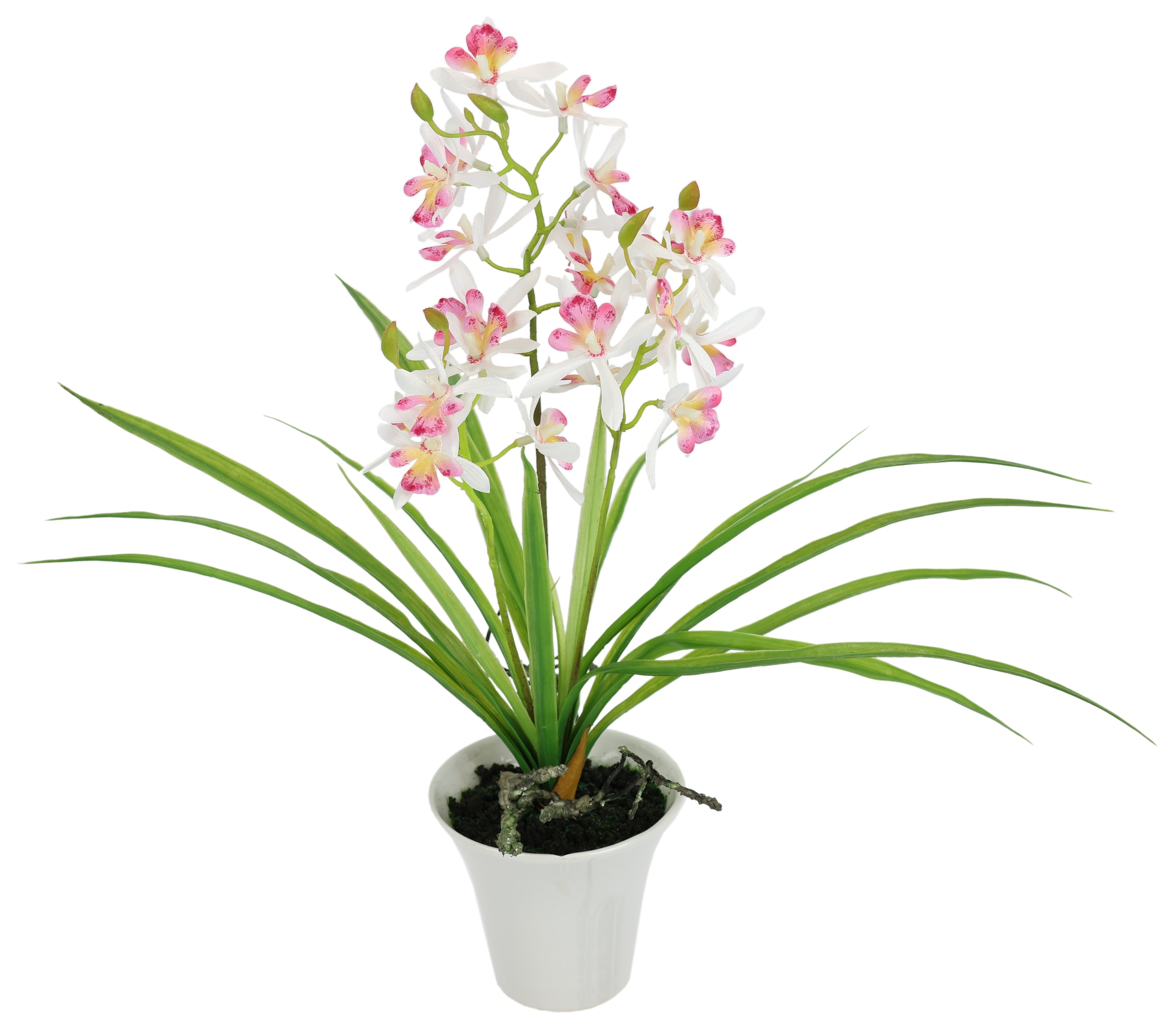 I.GE.A. Kunstorchidee »Künstliche Orchidee mit Topf« Dekoblume Kunstblume 40cm mit Blätter und Luftwurzeln im Topf Blume